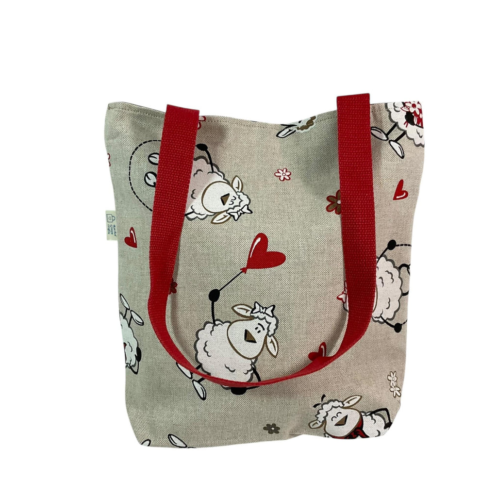small sheep canvas tote bag, mini lined canvas shopping bag, knitters project gift