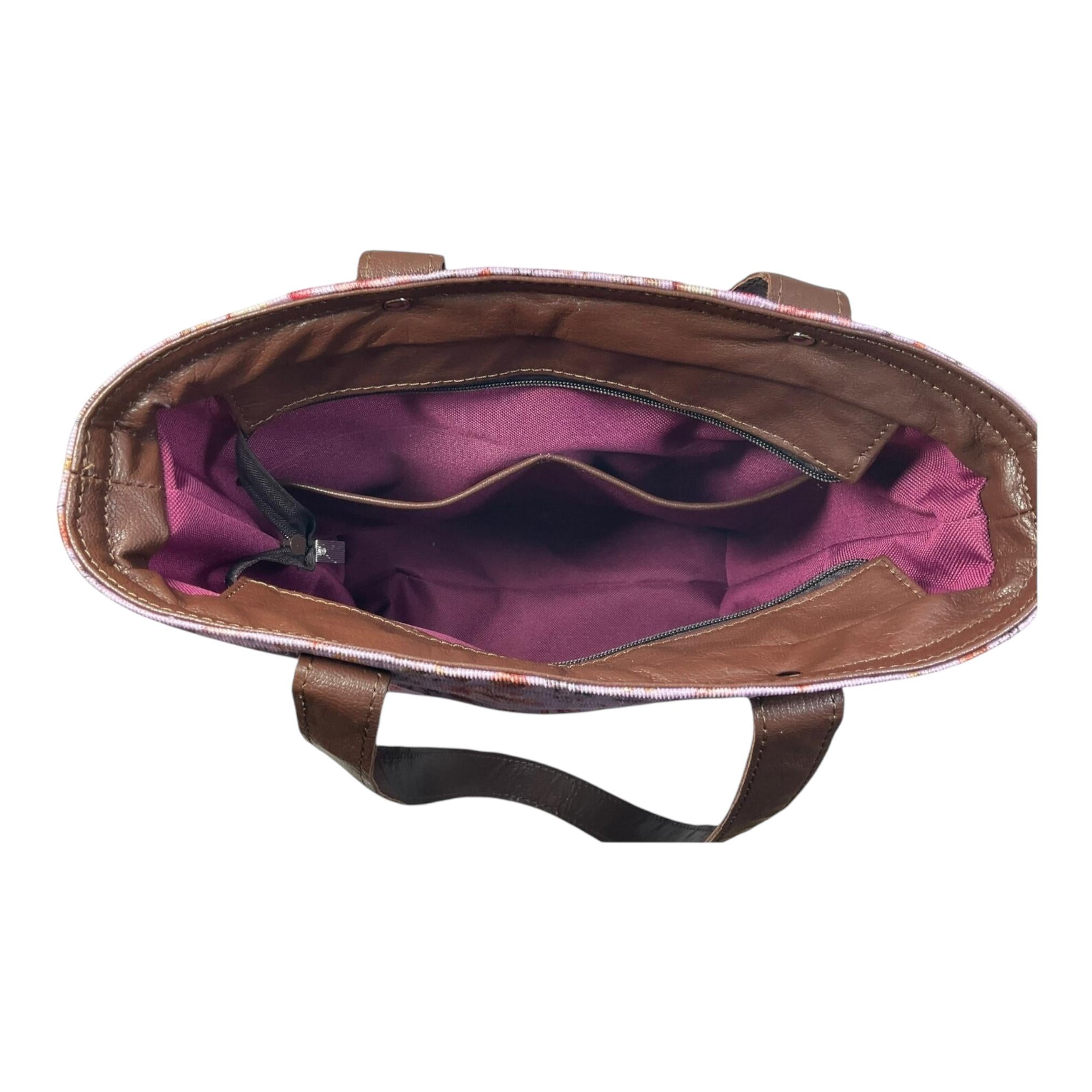 Woodland Floral Corduroy Tote Bag: Leather Accents, Structured Shoulder Bag