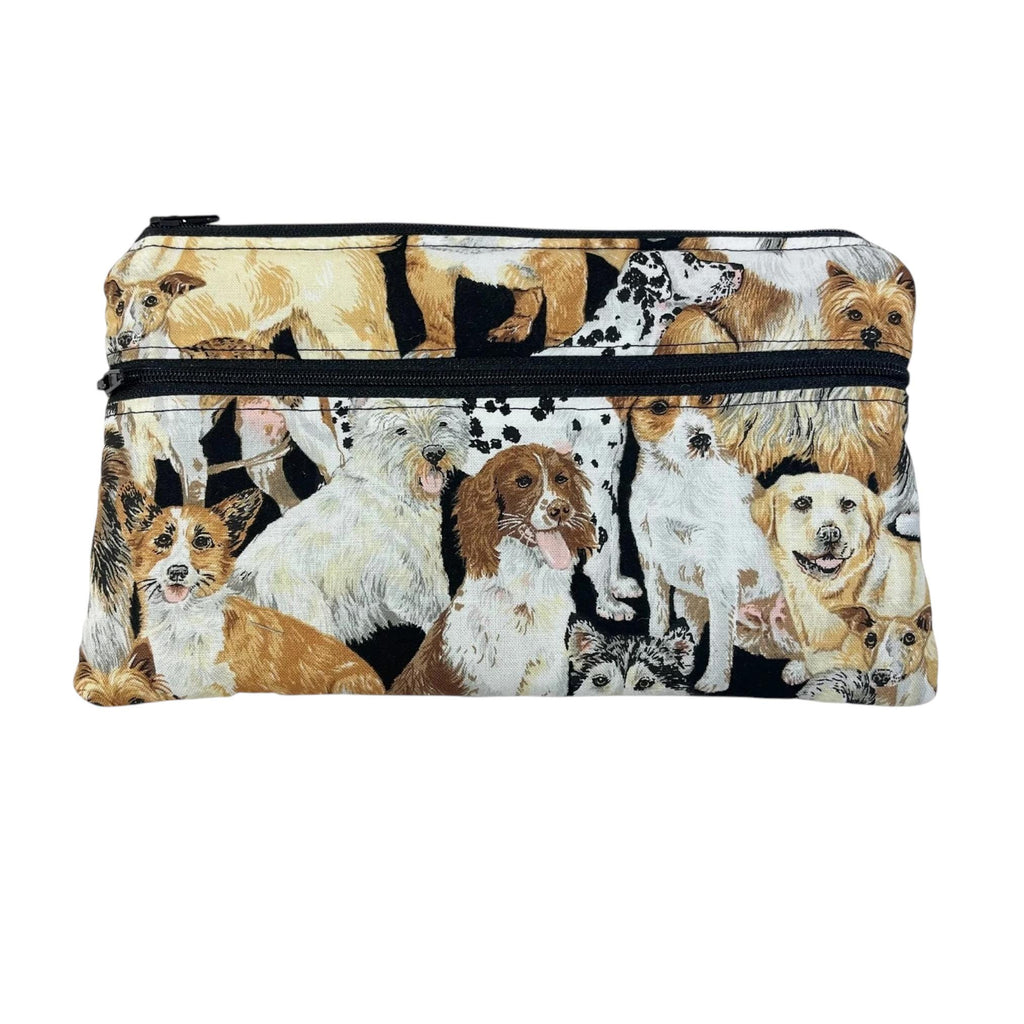 2 pocket zip pouch with various dogs breeds, double pocket case for glasses and phone holder, crafting dog lover gift, water resistant