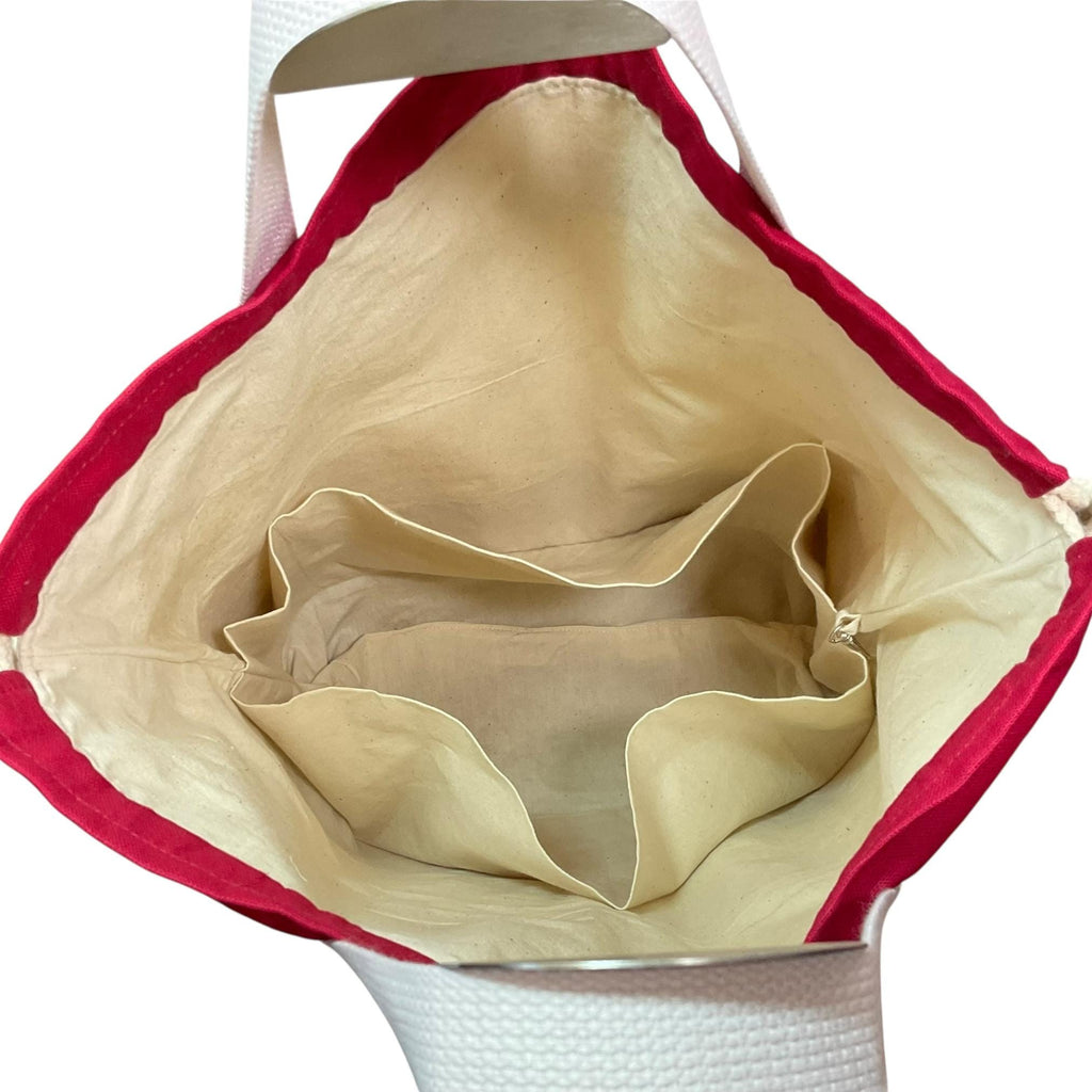 XXL  drawstring knitting bag with Red coloured sheep print, supersized multi pockets project bag with handle
