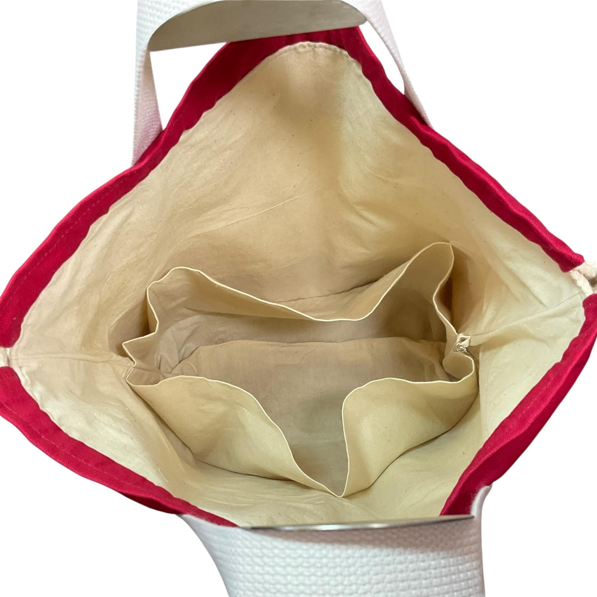 XXL  drawstring knitting bag with Red coloured sheep print, supersized multi pockets project bag with handle