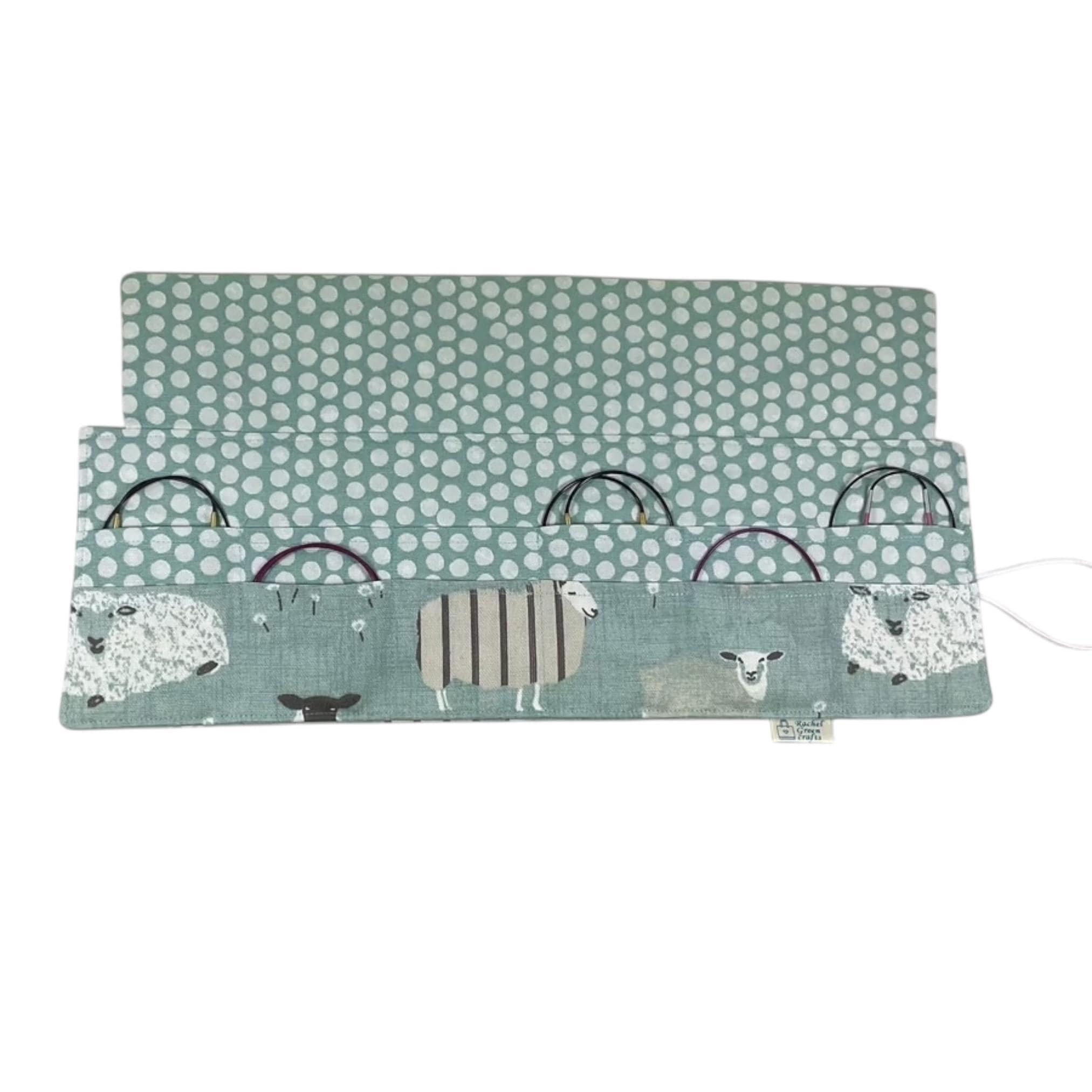 Short Circular knitting needle case with sheep, 40cm small diameter wallet, fixed 16", 9", 12" needle storage, knitters gift, needle holder,