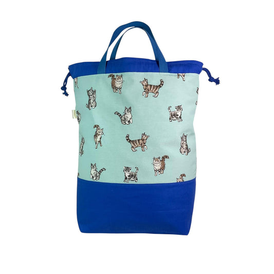 XXL  drawstring knitting bag with shabby cats print