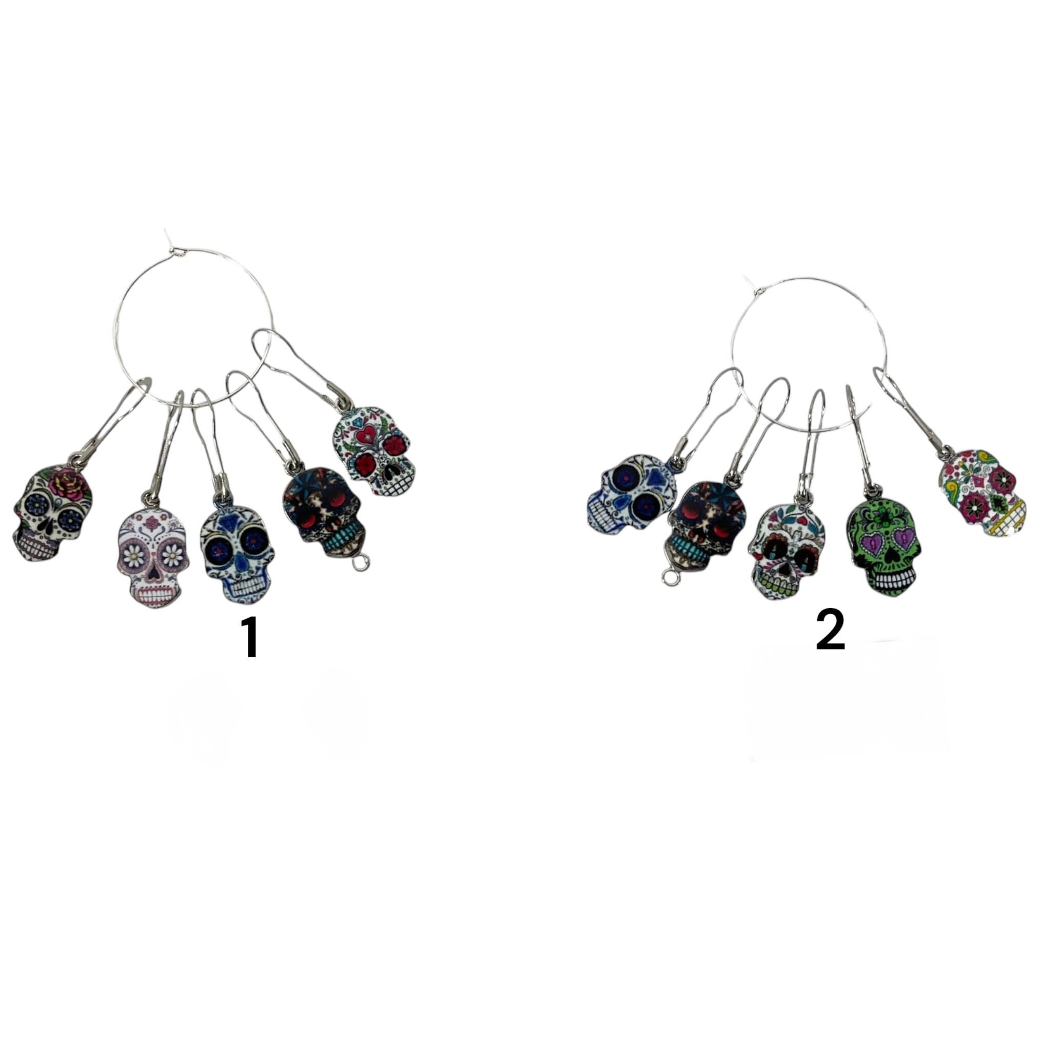 Skull Stitch markers for knitting and crochet, enamel colourful progress charms, lace markers, day of dead  lover gift, place keeper