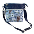 Royal Blue Lambs Leather Handbag: Highland Cow Floral Canvas Crossbody