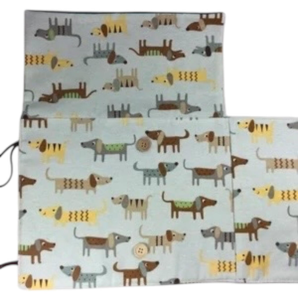 interchangeable and double pointed needle case with dogs, knitting needle pouch, hiya hiya case, knit pro wallet
