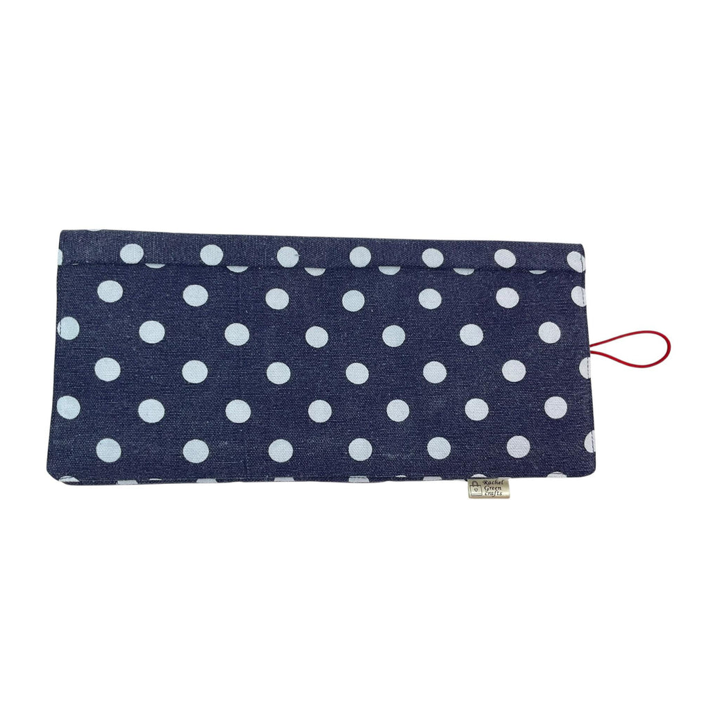 Interchangeable knitting needle case with denim spot, holds 2 sets, addi case, chiagoo wallet, knit pro organiser, sock needle pouch,