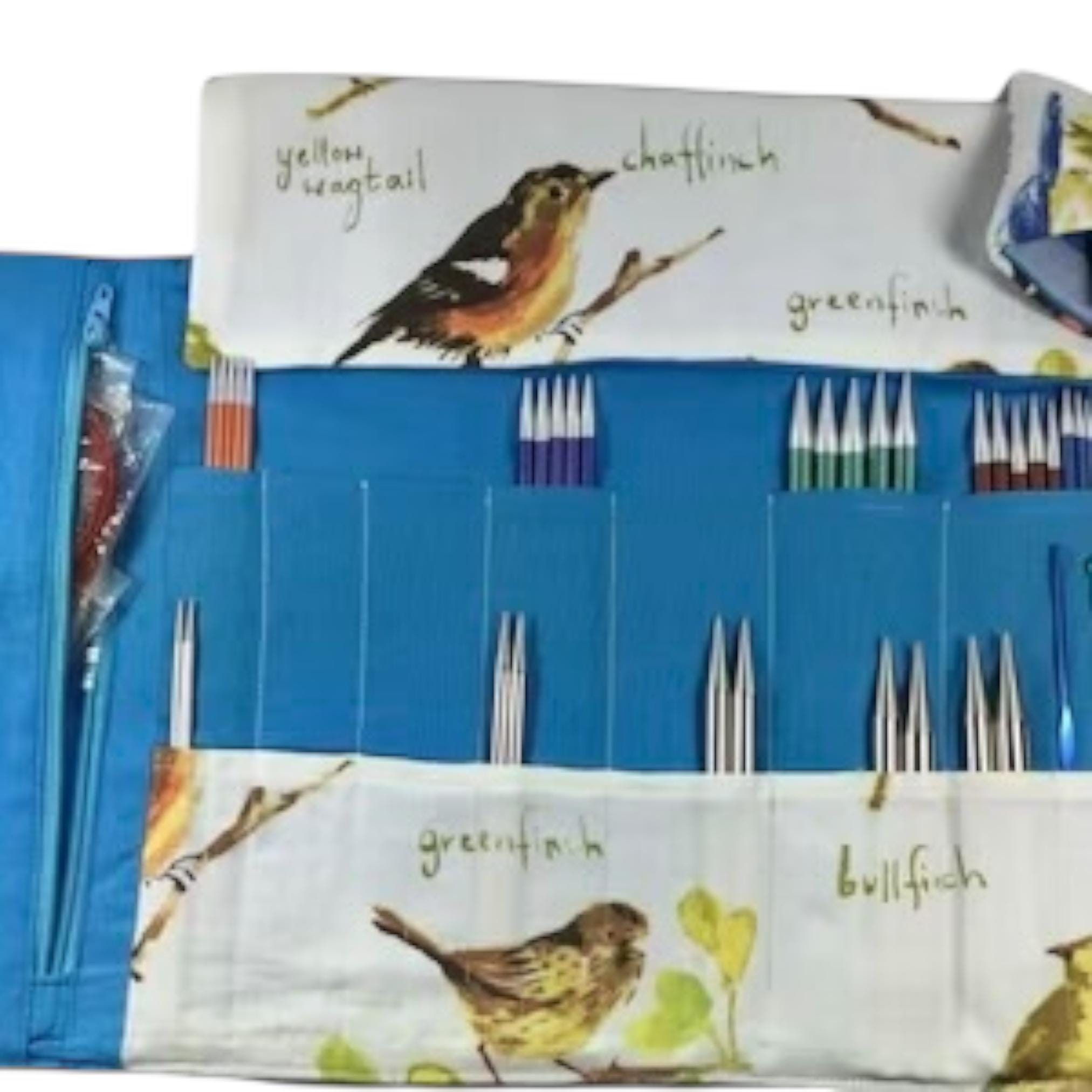 Birds interchangeable and double pointed needle case, knitting needle pouch, hiya hiya case, knit pro sock needle wallet