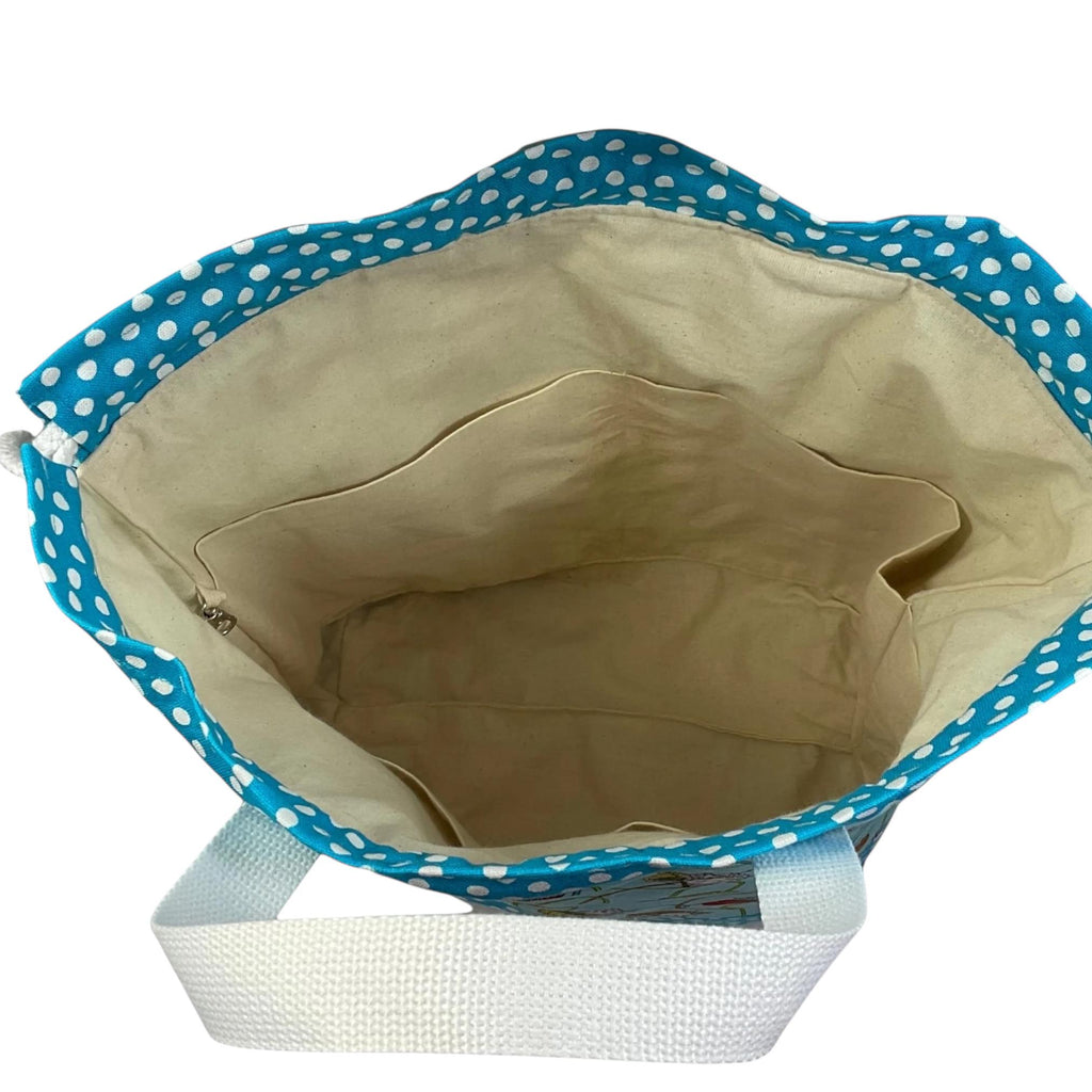 Extra Large drawstring knitting bag with sheep print, multi pockets project bag with handles