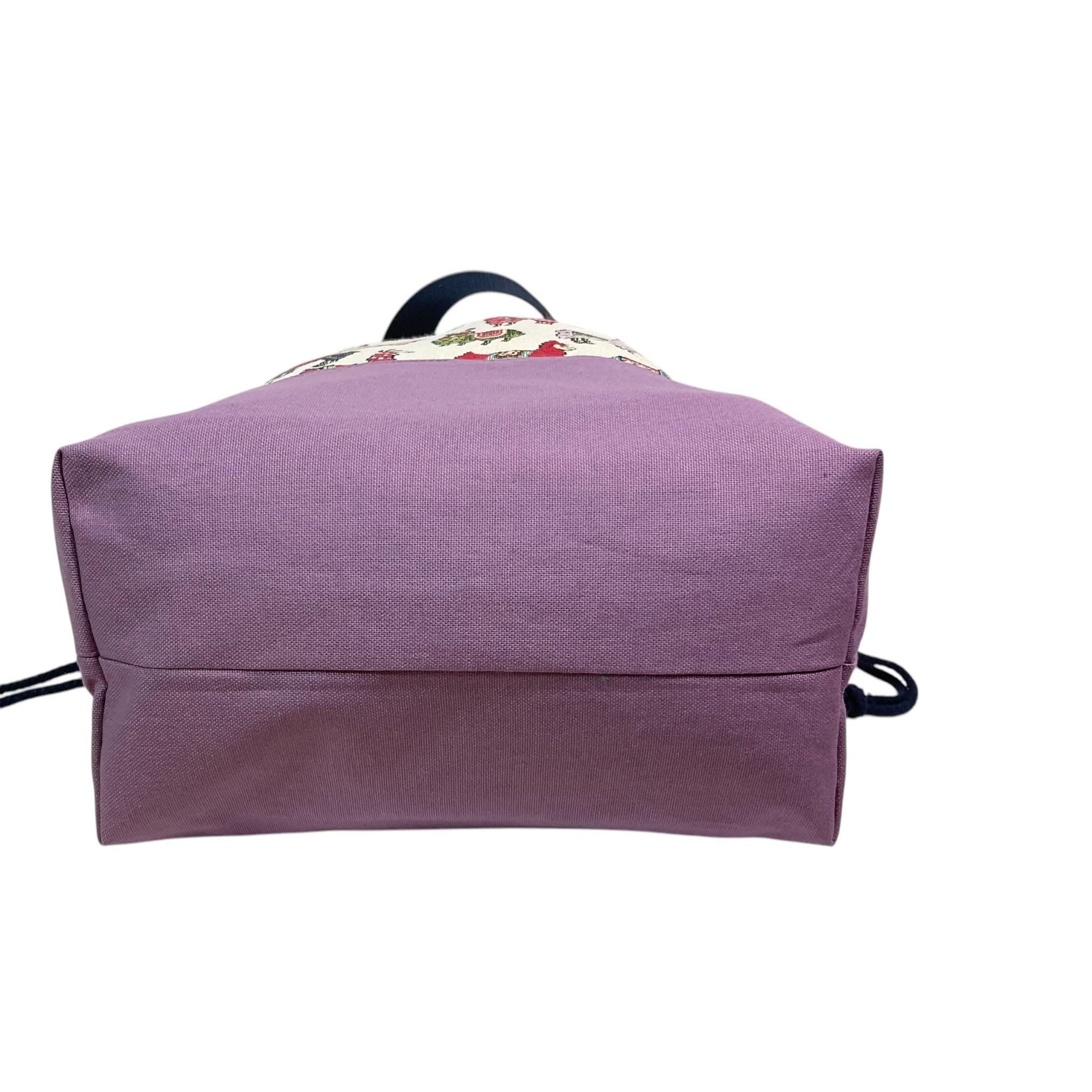 Extra Large canvas drawstring knitting bag with llamas print, multi pockets project bag with handles