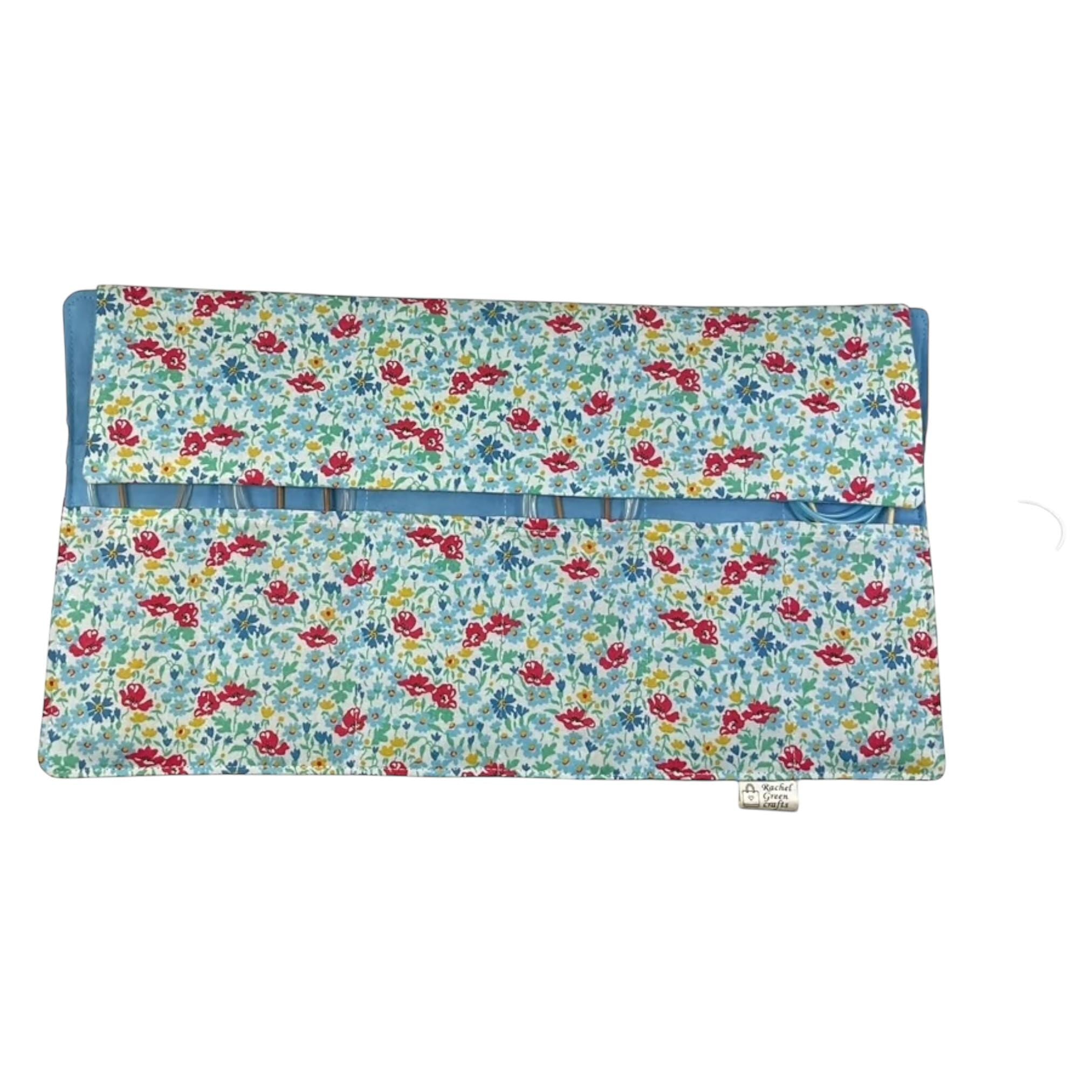 Circular needle case made from Liberty floral fabric, fixed circular sock needle pouch, knitting needle roll, knitters gift, needle holder,