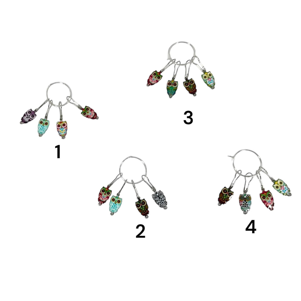 Owl Stitch markers ,enamelled colourful progress charms, knitting markers, lace markers, knitters gift, gold plated place keeper