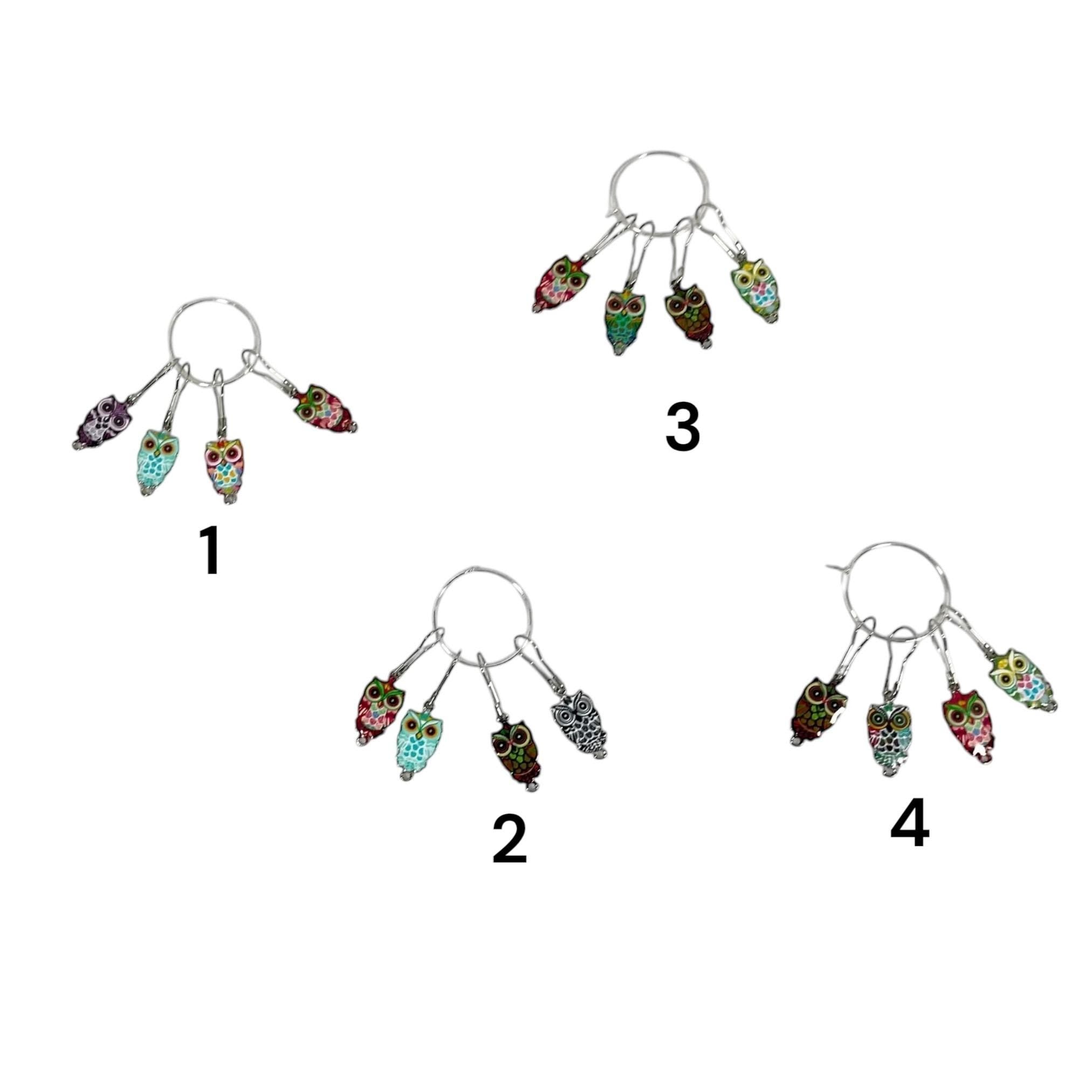 Owl Stitch markers ,enamelled colourful progress charms, knitting markers, lace markers, knitters gift, gold plated place keeper