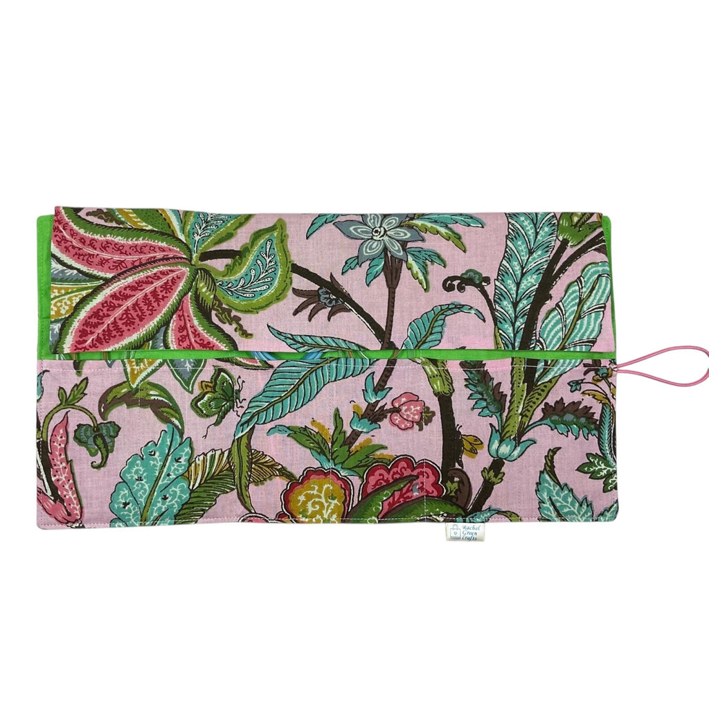 Floral Circular knitting needle case with butterflies, butterfly fixed circular sock needles pouch, knitting needle roll, knitters gift