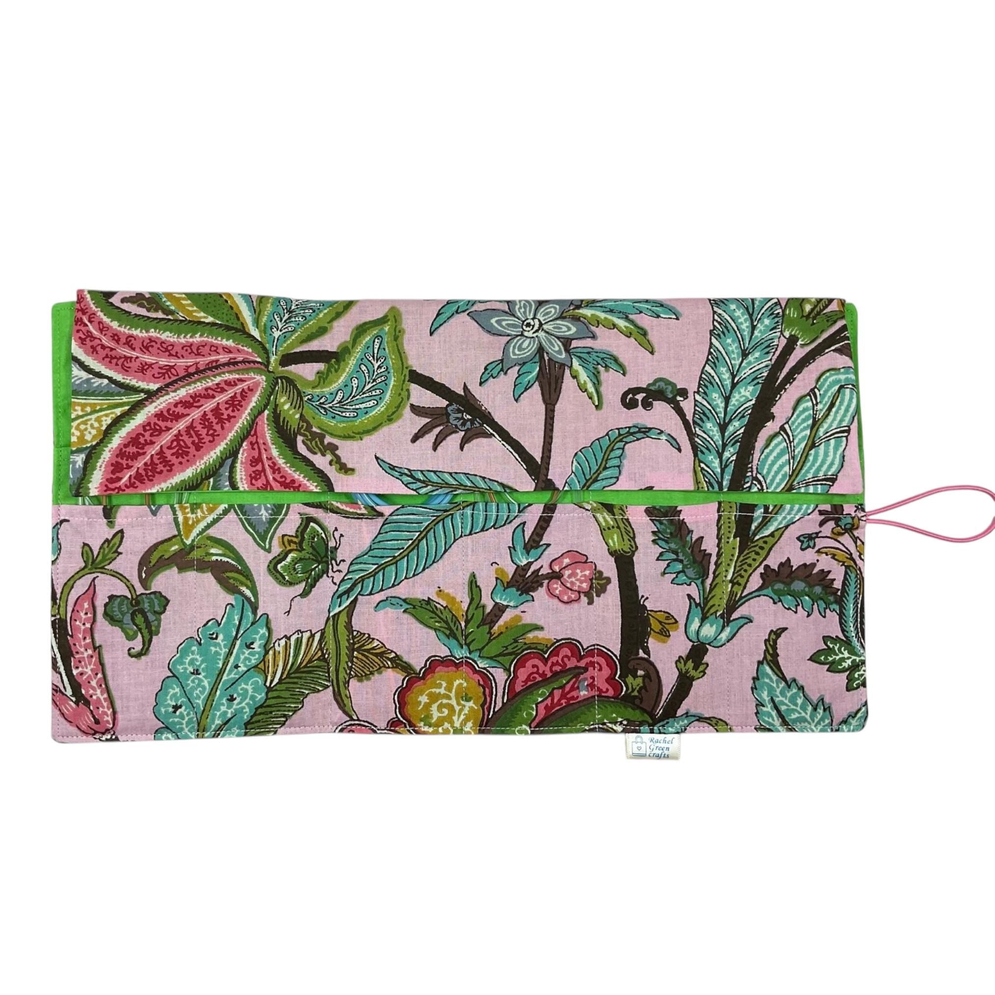 Floral Circular knitting needle case with butterflies, butterfly fixed circular sock needles pouch, knitting needle roll, knitters gift