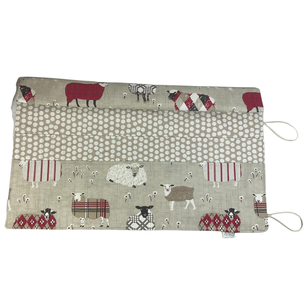 Double pointed knitting needle case with natural and red sheep,  DPN or crochet hook case, sock knitters gift,