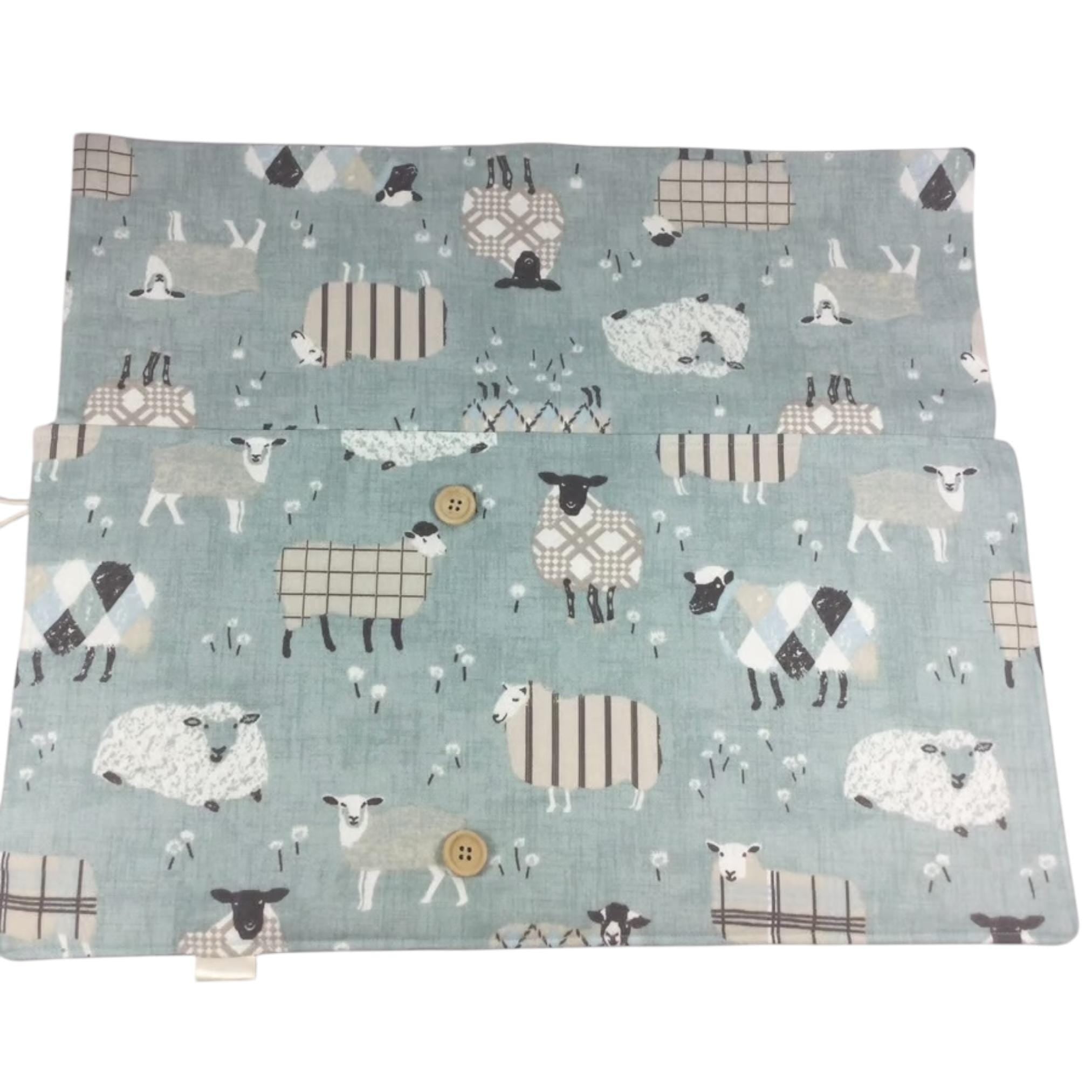Double pointed knitting needle case with blue sheep, DPN or crochet hook case, sock knitters gift,