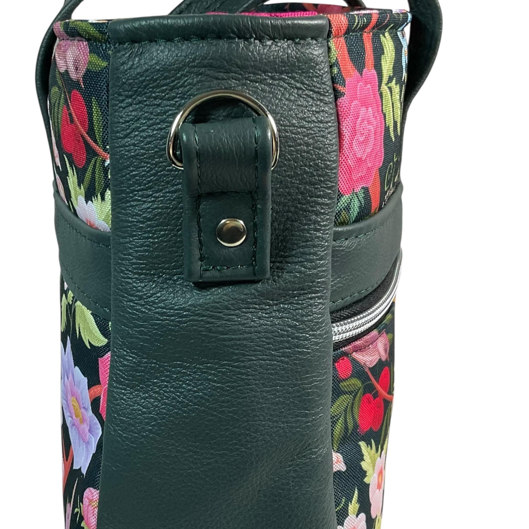 Crossbody Handbag with floral bird print, made in genuine leather, unique large woodland shoulder tote, zip pocket,  ladies gift