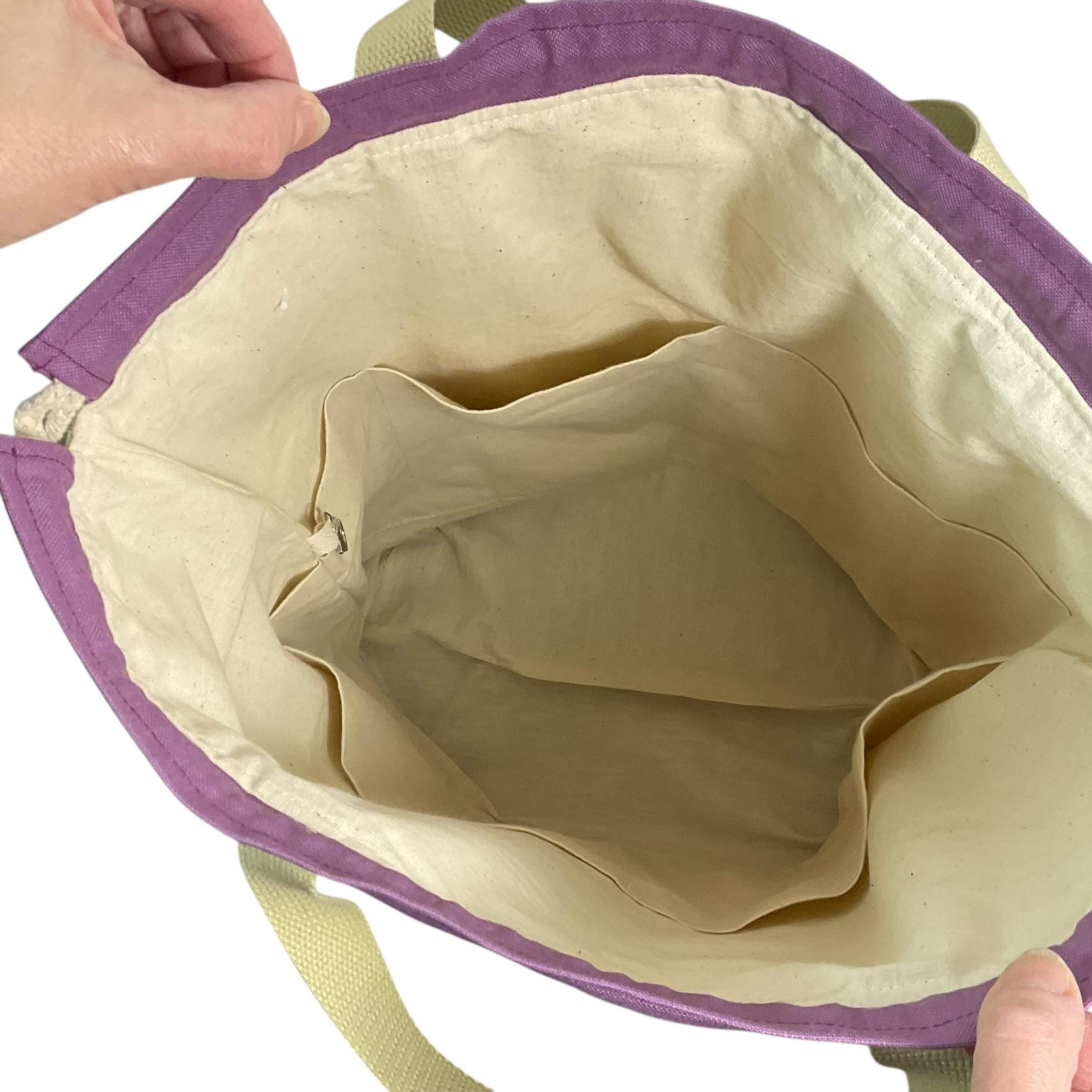 Extra Large canvas drawstring knitting bag with llamas print, multi pockets project bag with handles