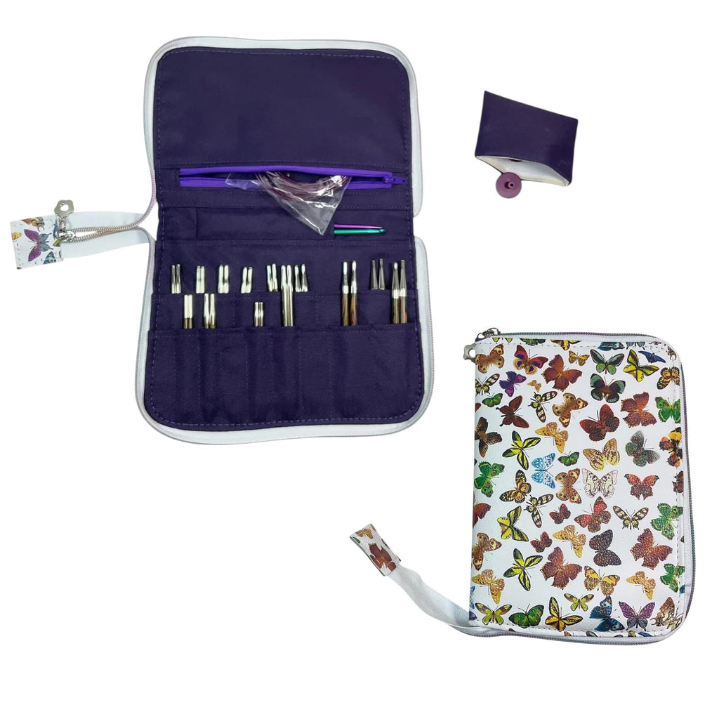 Interchangeable knitting needle case with butterflies , wildlife lover addi case, chiagoo wallet, knit pro organiser pouch, hiya hiya case,