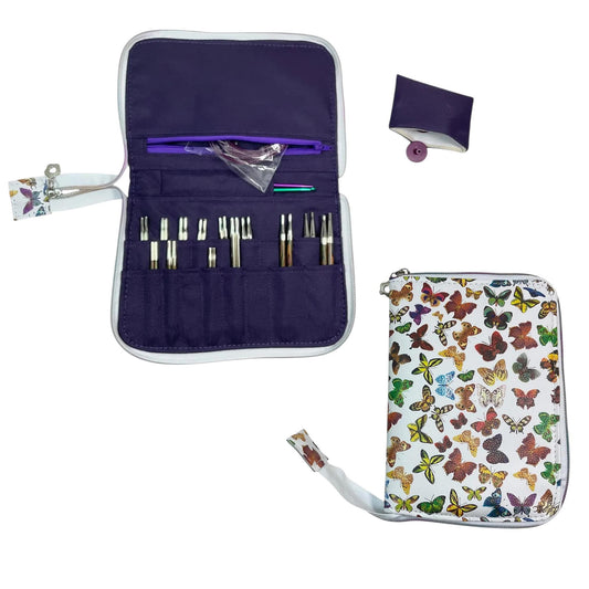 Interchangeable knitting needle case with butterflies