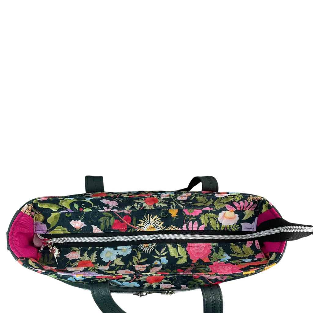 Crossbody Handbag with floral bird print, made in genuine leather, unique large woodland shoulder tote, zip pocket,  ladies gift