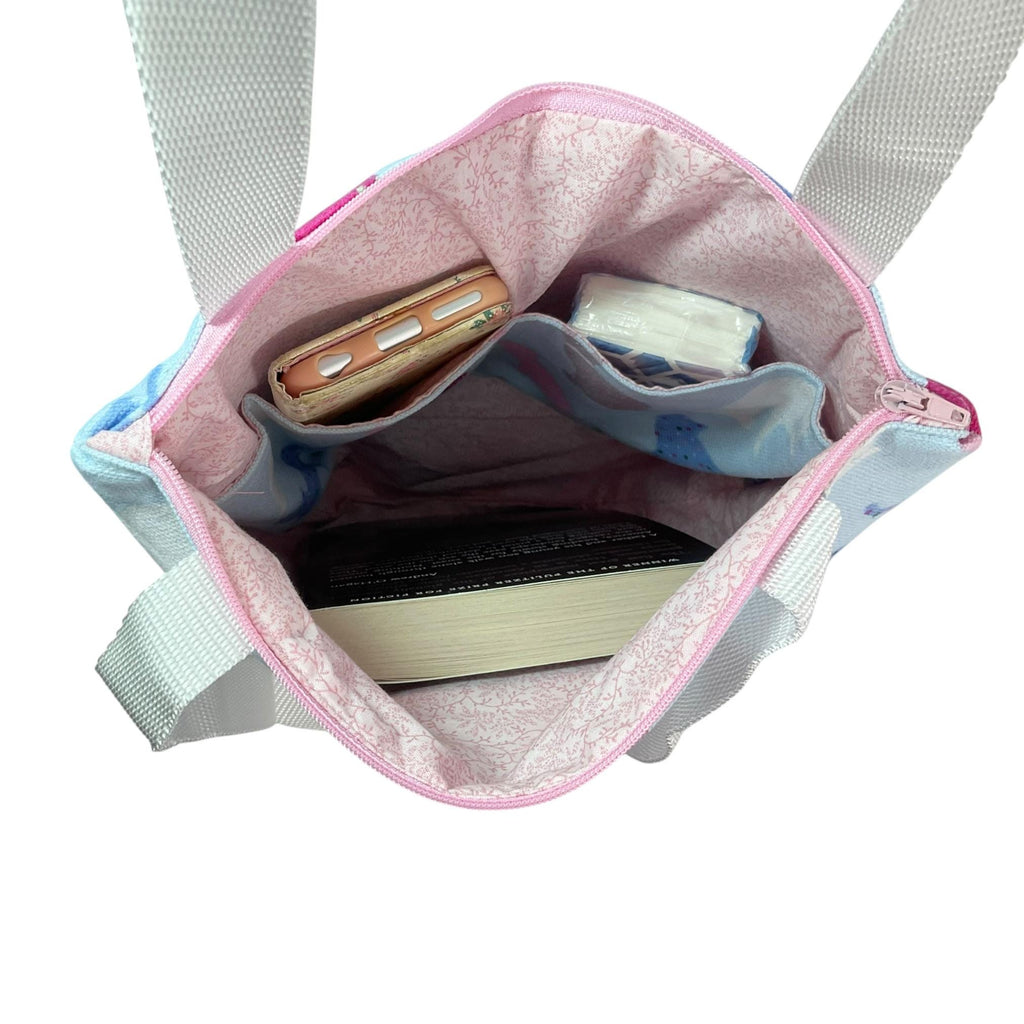 Small cats canvas tote bag with zip closure, cotton book purse, bag with pockets  for cat lover, gift for girls