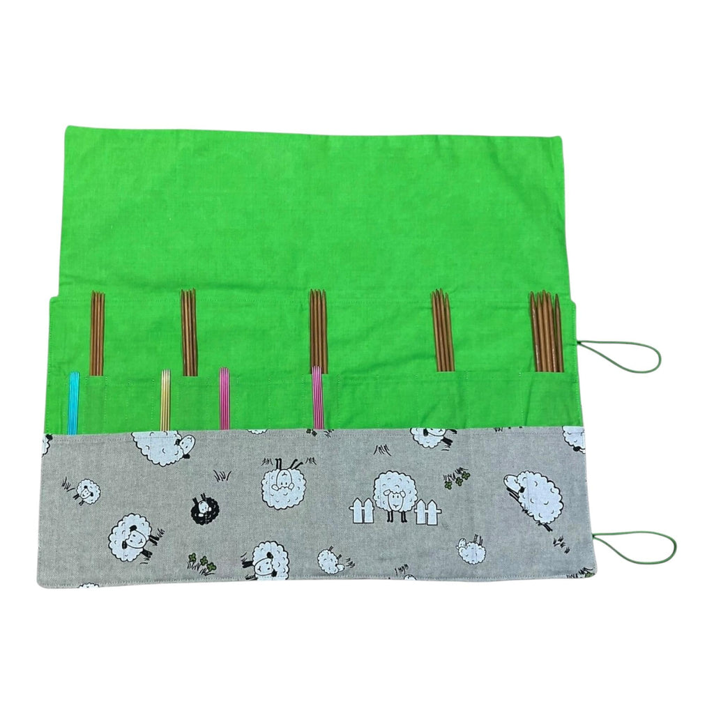 Double pointed knitting needle case with sheep in fields, DPN or crochet hook case, sock knitters gift,