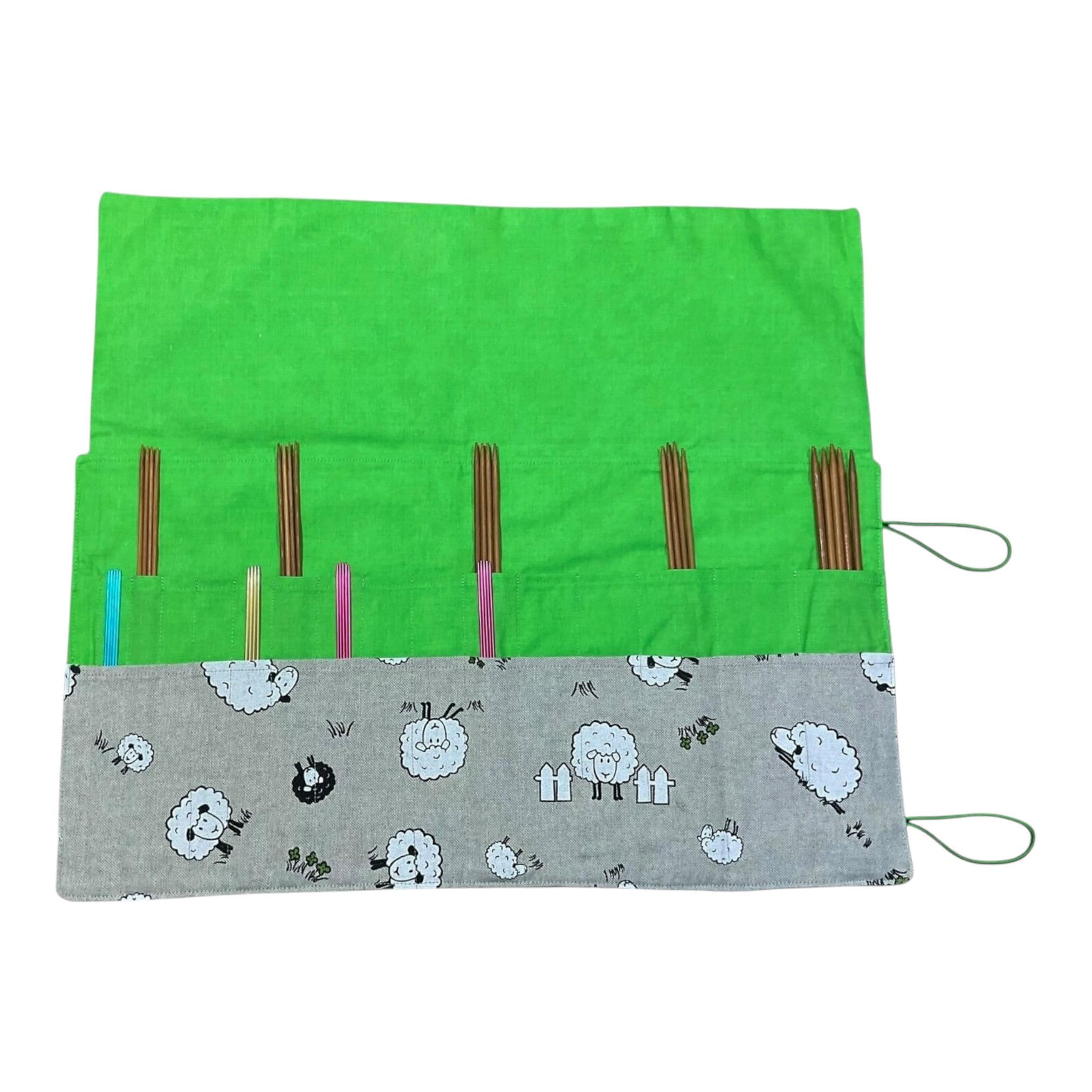 Double pointed knitting needle case with sheep in fields, DPN or crochet hook case, sock knitters gift,