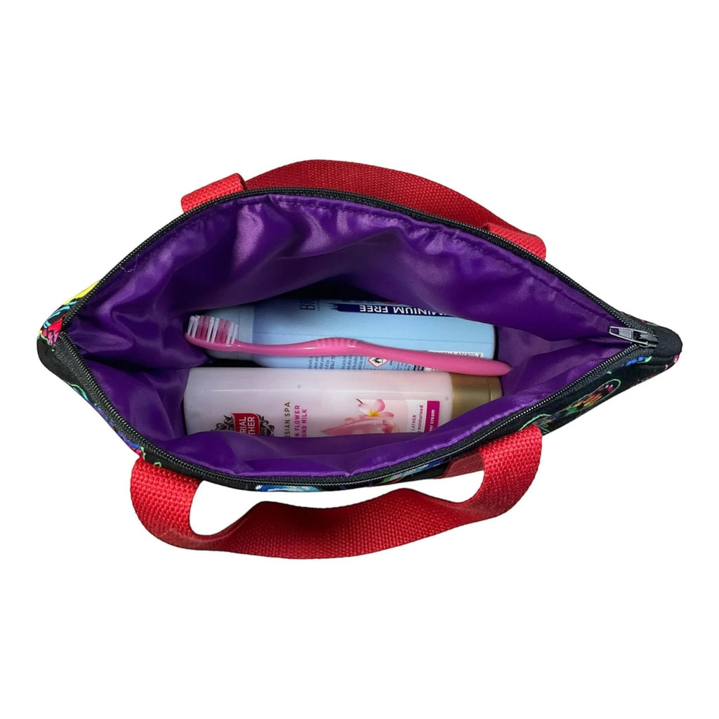 Handmade Floral Bee Toiletry Bag: Large Zip Makeup Pouch