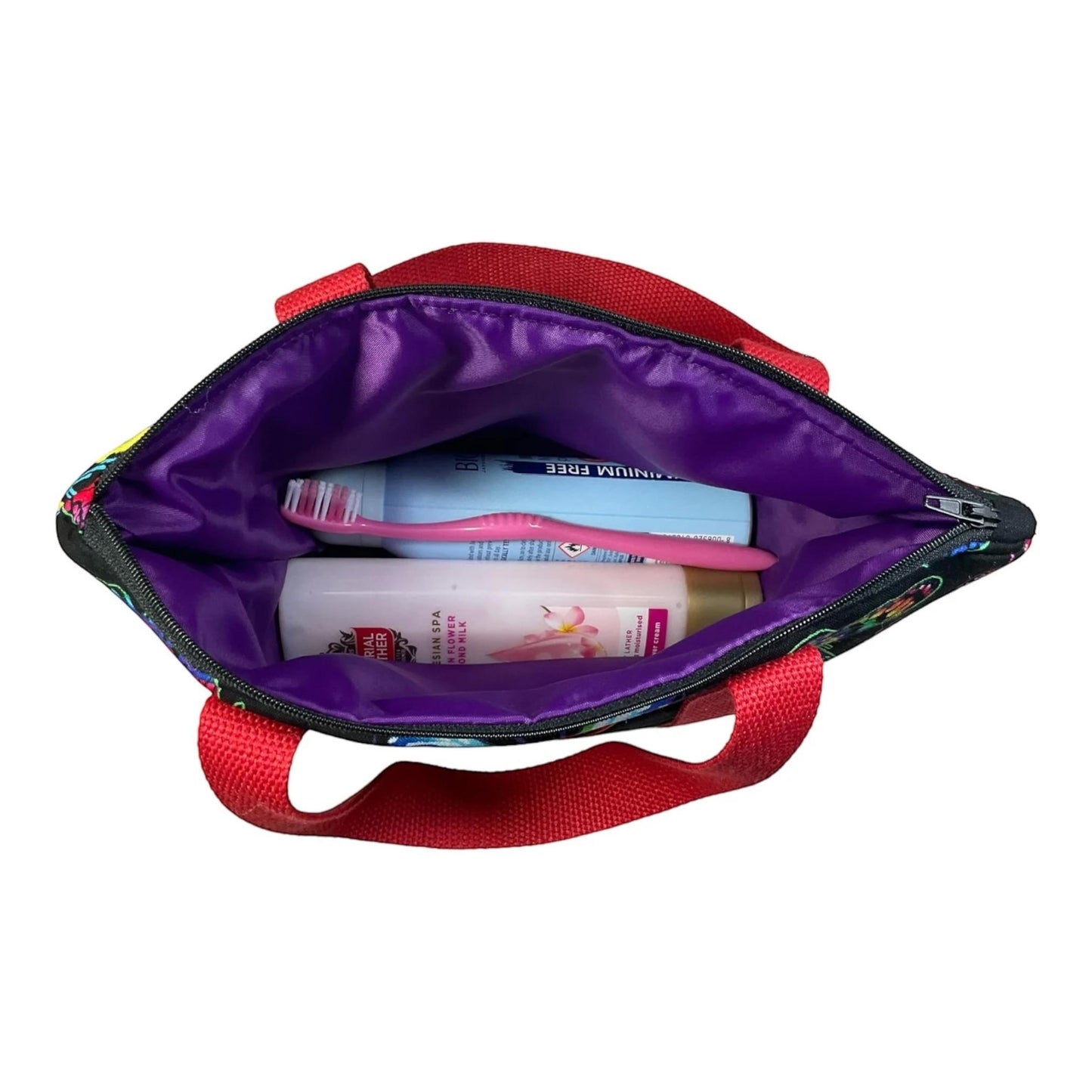 Handmade Floral Bee Toiletry Bag: Large Zip Makeup Pouch