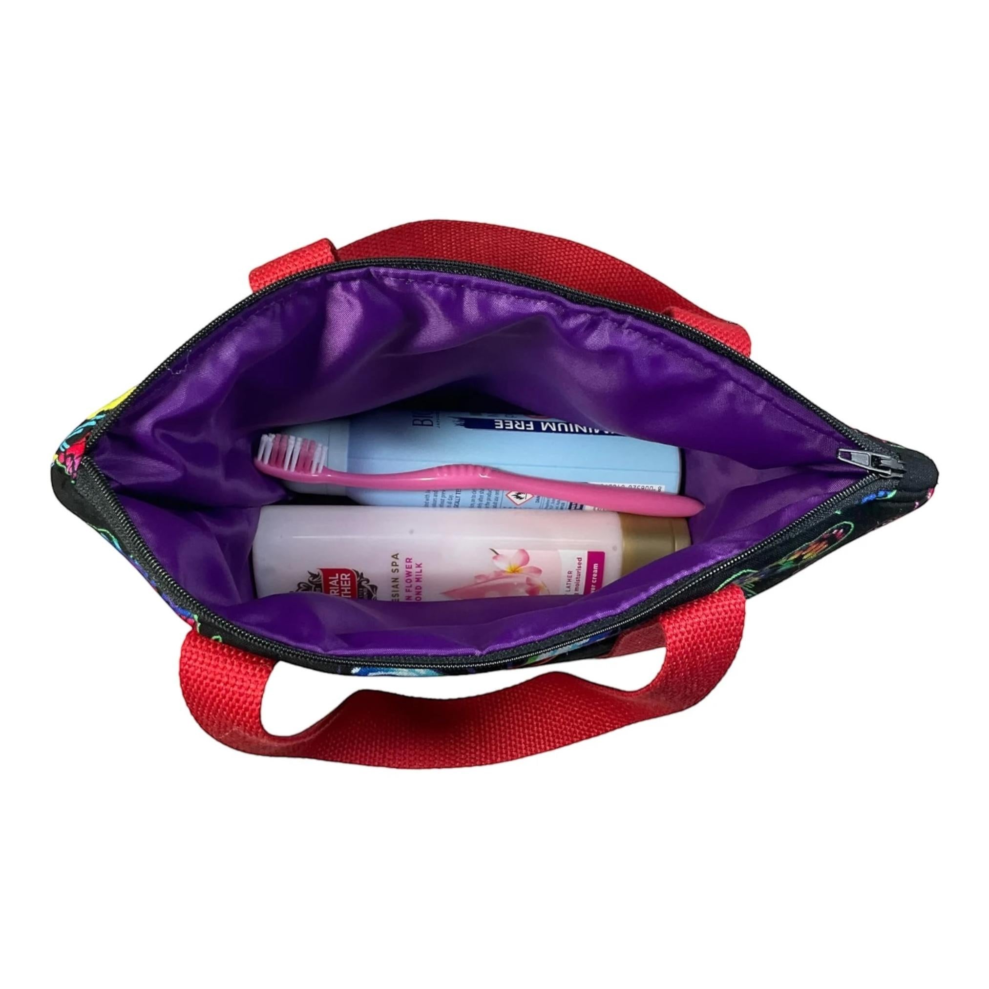 Handmade Floral Bee Toiletry Bag: Large Zip Makeup Pouch