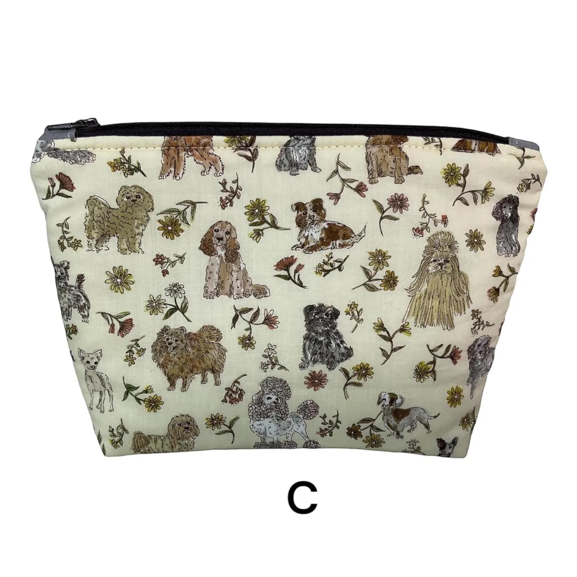 Cosmetics pouch in Liberty dog, cat and pet print tana lawn , small wash bag with waterproof lining , zipped Makeup storage, ladies gift