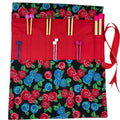 Red rose print Straight knitting needle case, floral  needle roll, ribbon tie storage, knitting accessories, knitters gift,needle organiser