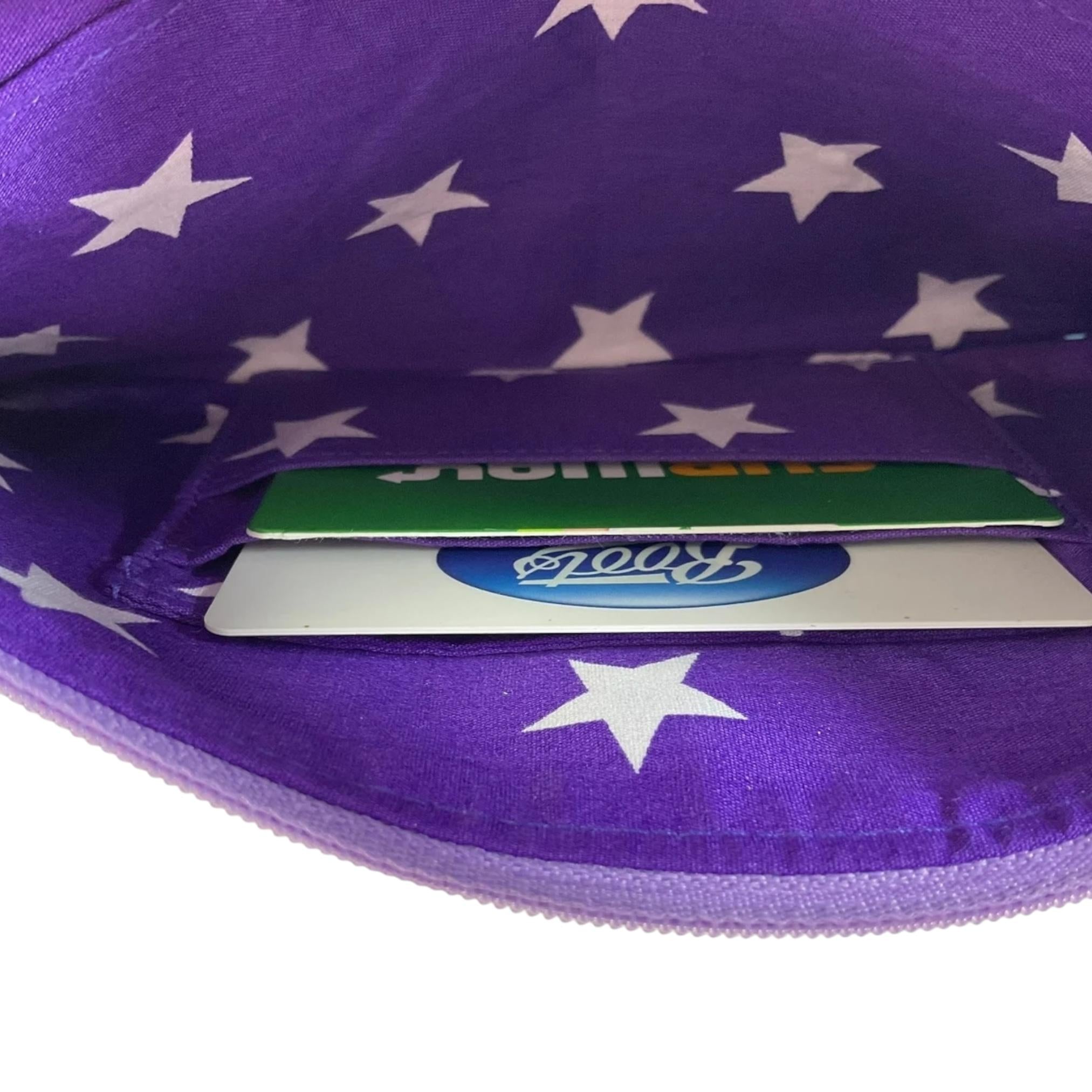 Small shoulder phone bag, flat hummingbird print Pouch, purple handbag, teenager purse, essentials bag