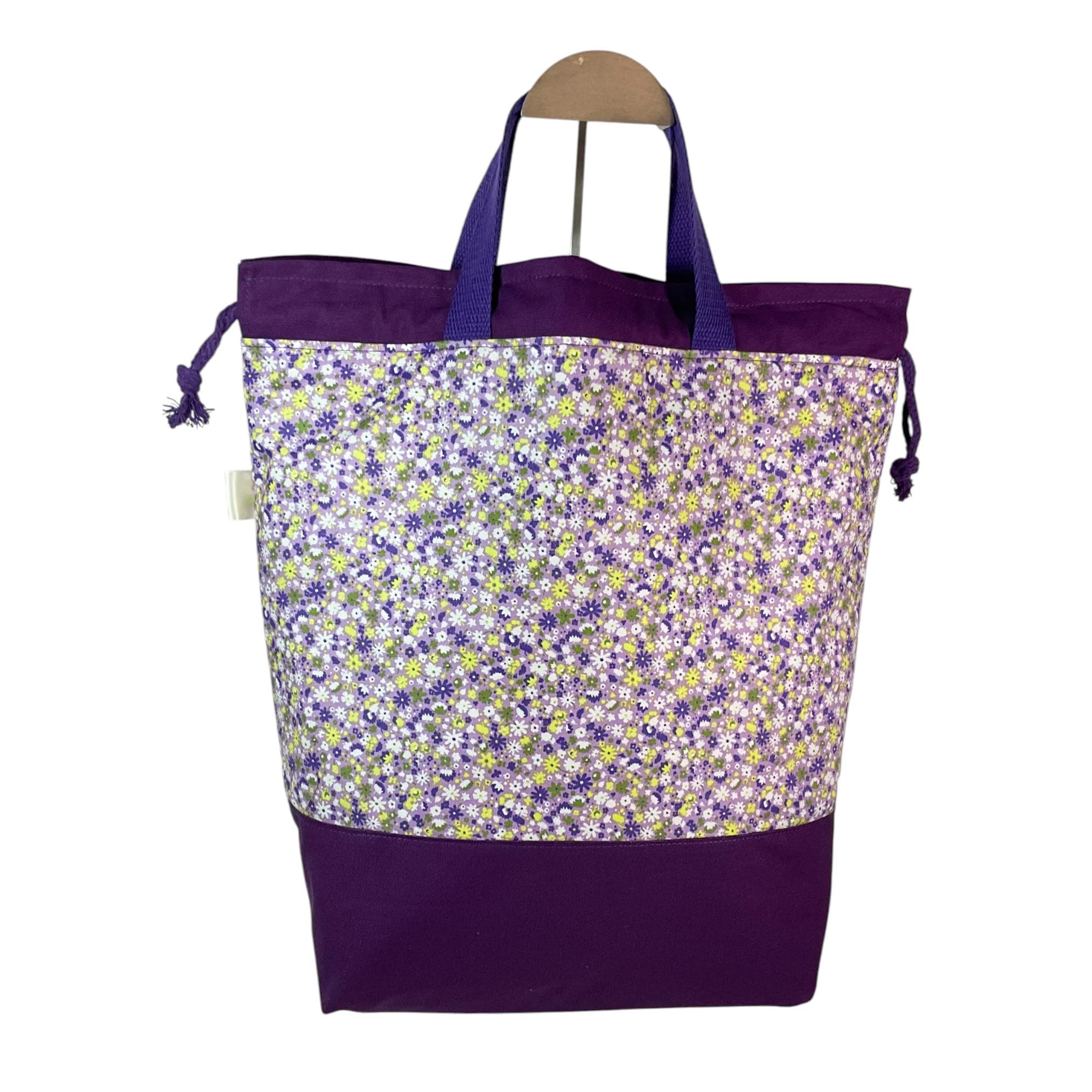 Liberty fabric Extra Large drawstring knitting bag with floral print, multi pockets project  bag with handle, flower lover gift