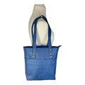 Tote bag made of genuine leather, medium sized deep blue shoulder bag