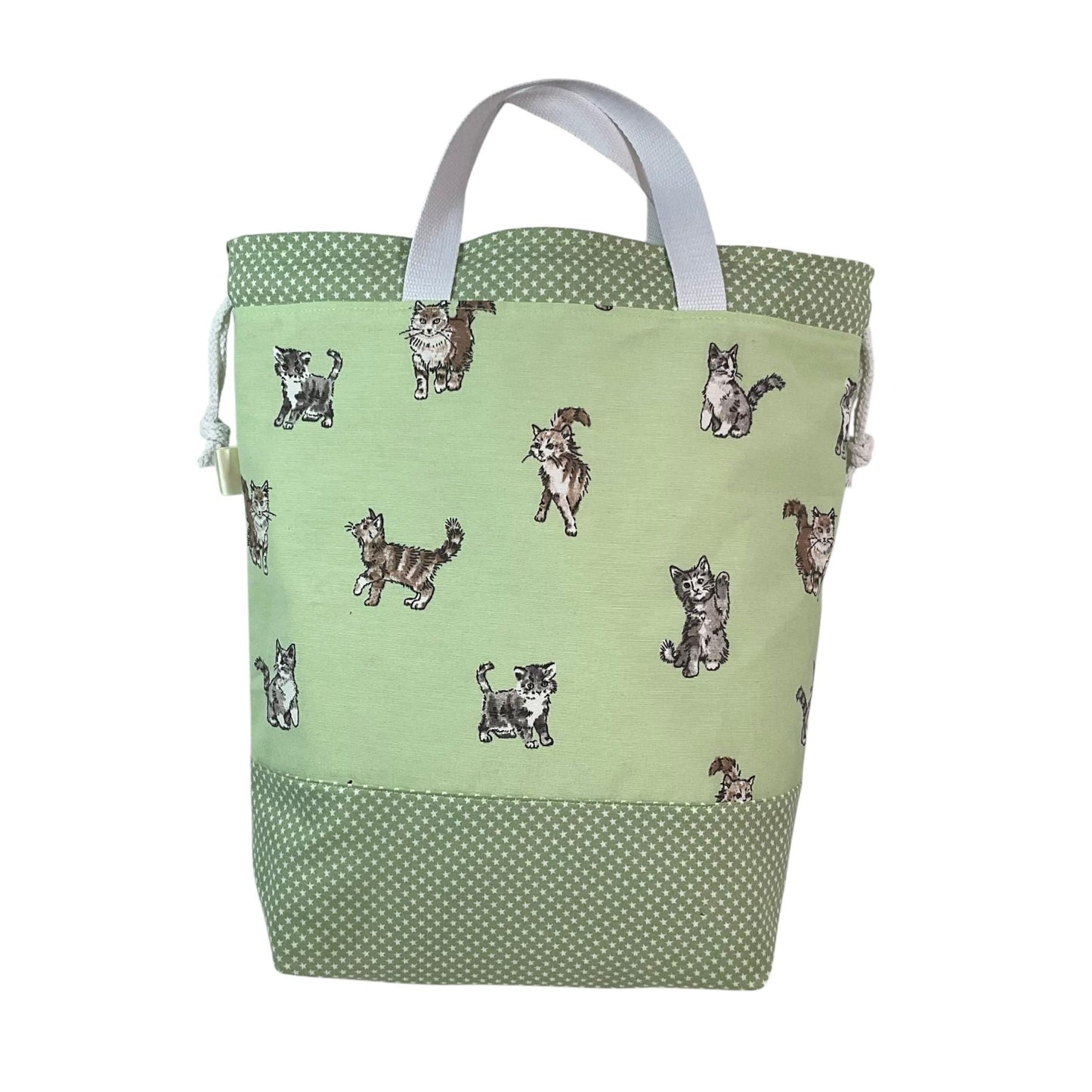 Extra Large drawstring knitting bag with cat print