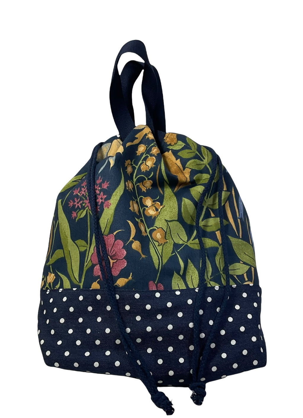 Extra Large canvas drawstring knitting bag with floral  print, multi pockets project  bag with handles, flower lover gift