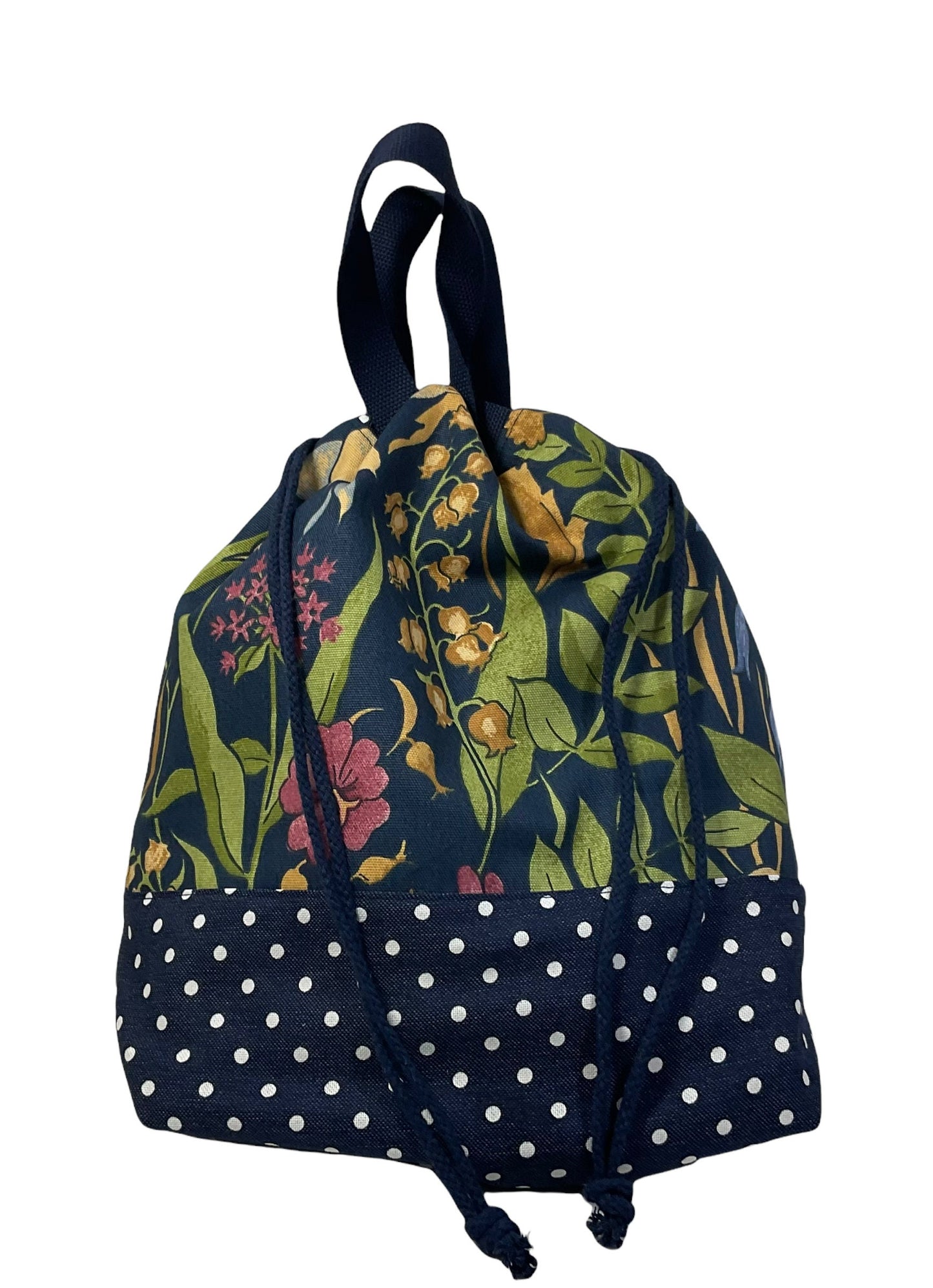 Extra Large canvas drawstring knitting bag with floral print