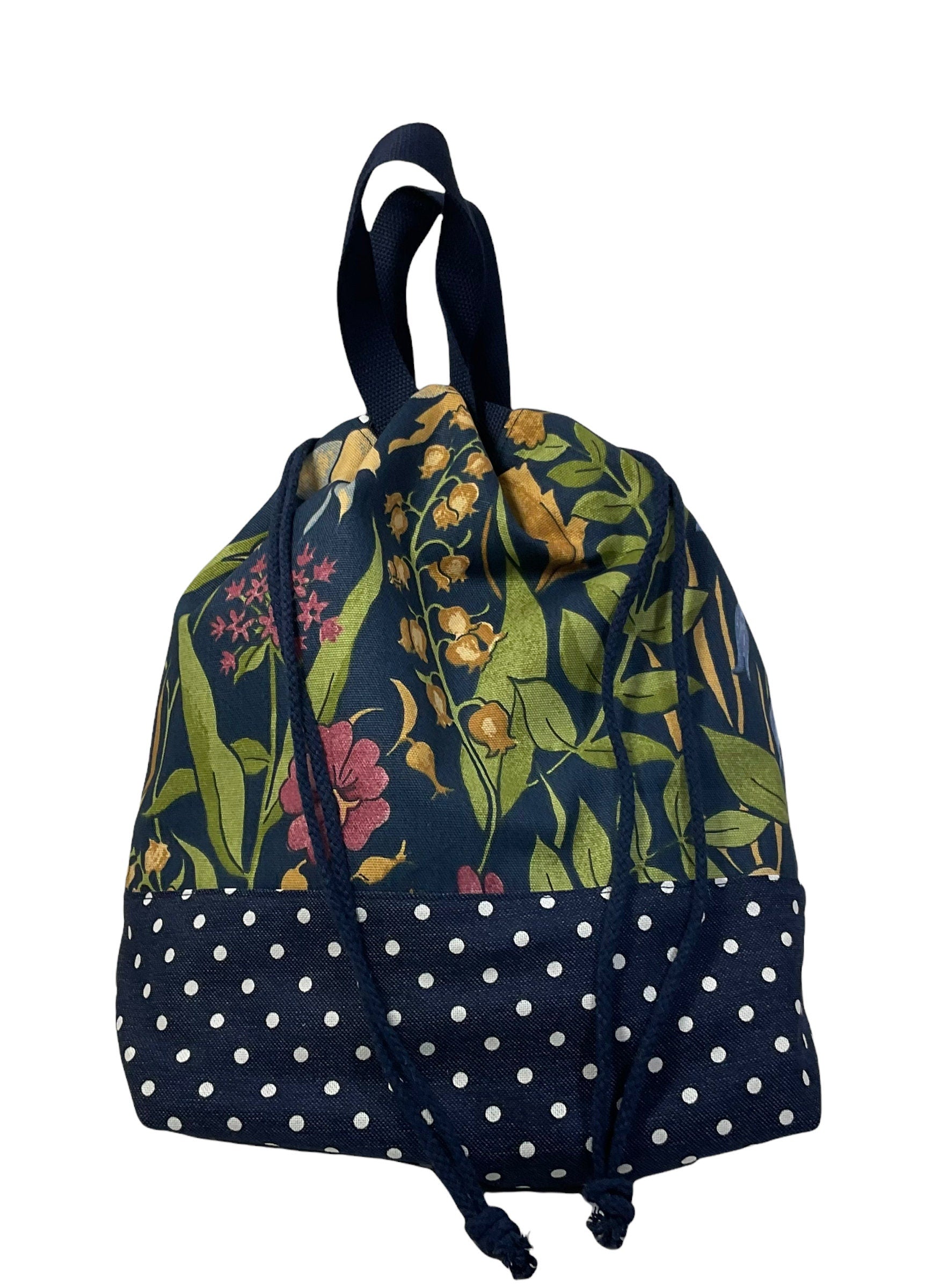 Extra Large canvas drawstring knitting bag with floral  print, multi pockets project  bag with handles, flower lover gift