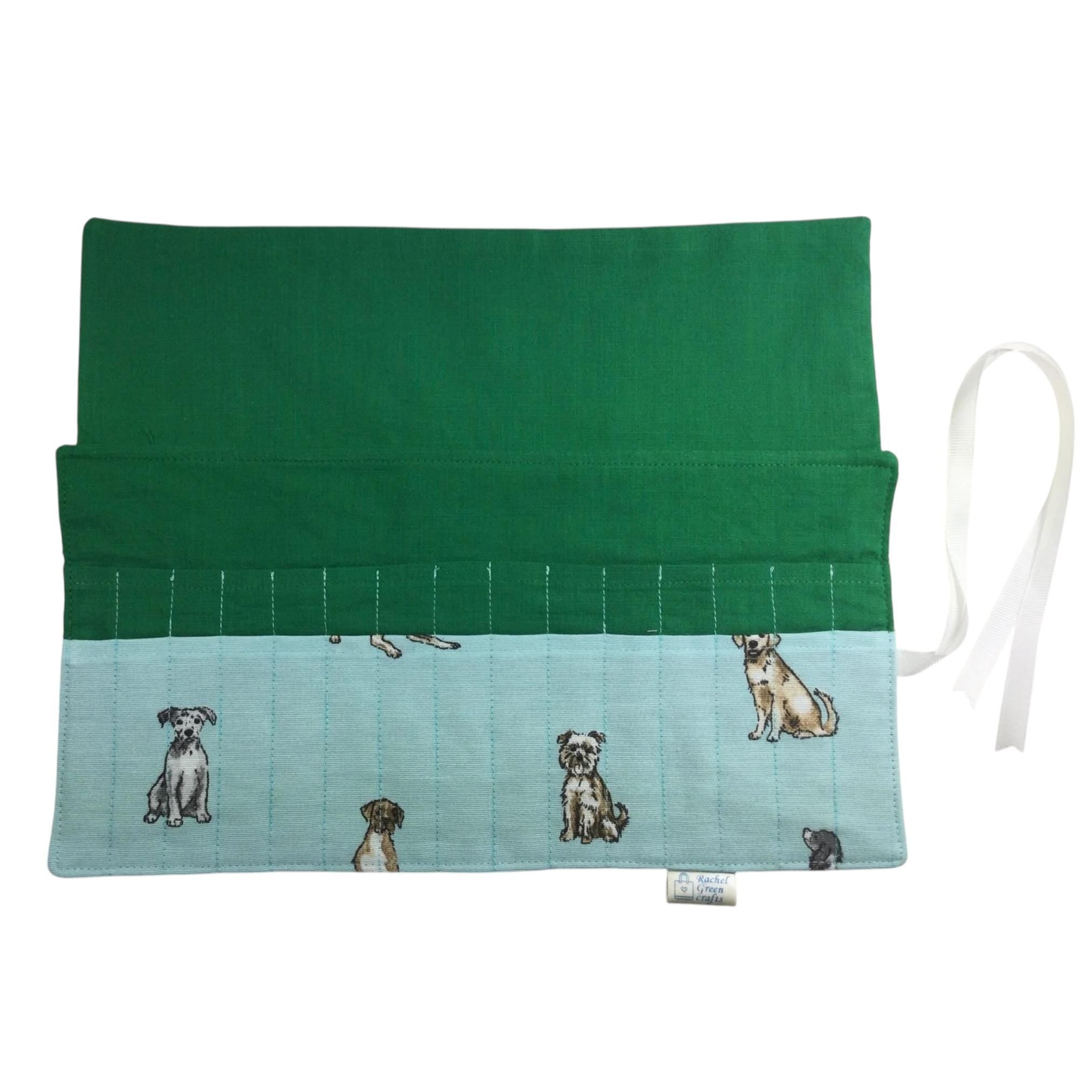 Crochet hook case with dogs, Ergonomic hook organiser, roll up  case, dog lover gift, knitters gift, Crochet gift, crochet storage