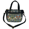 Crossbody Handbag in genuine Leather and strawberry thief print, William Morris print shoulder bag, zip pocket adjustable strap organiser