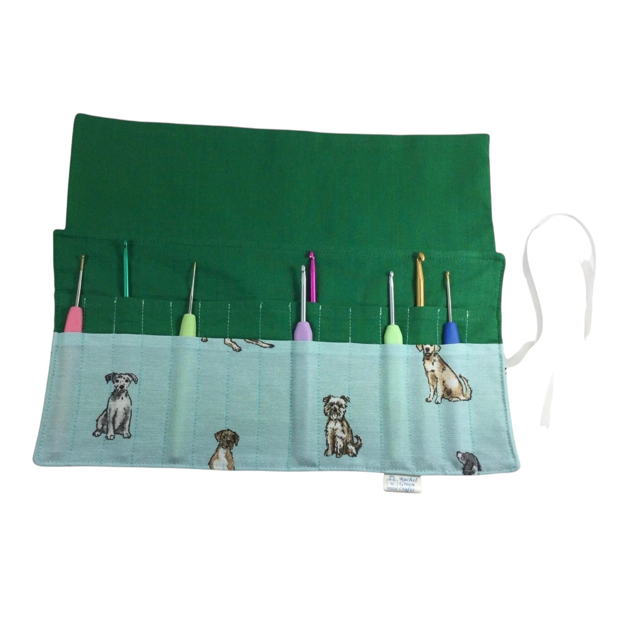 Crochet hook case with dogs, Ergonomic hook organiser, roll up  case, dog lover gift, knitters gift, Crochet gift, crochet storage