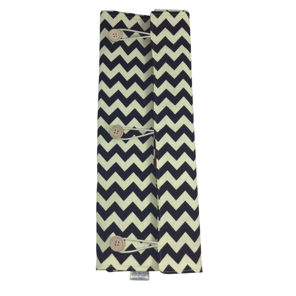 Straight and circular knitting needle case with black chevron print, heavy weight storage pouch, long needles wallet, fixed sock needle