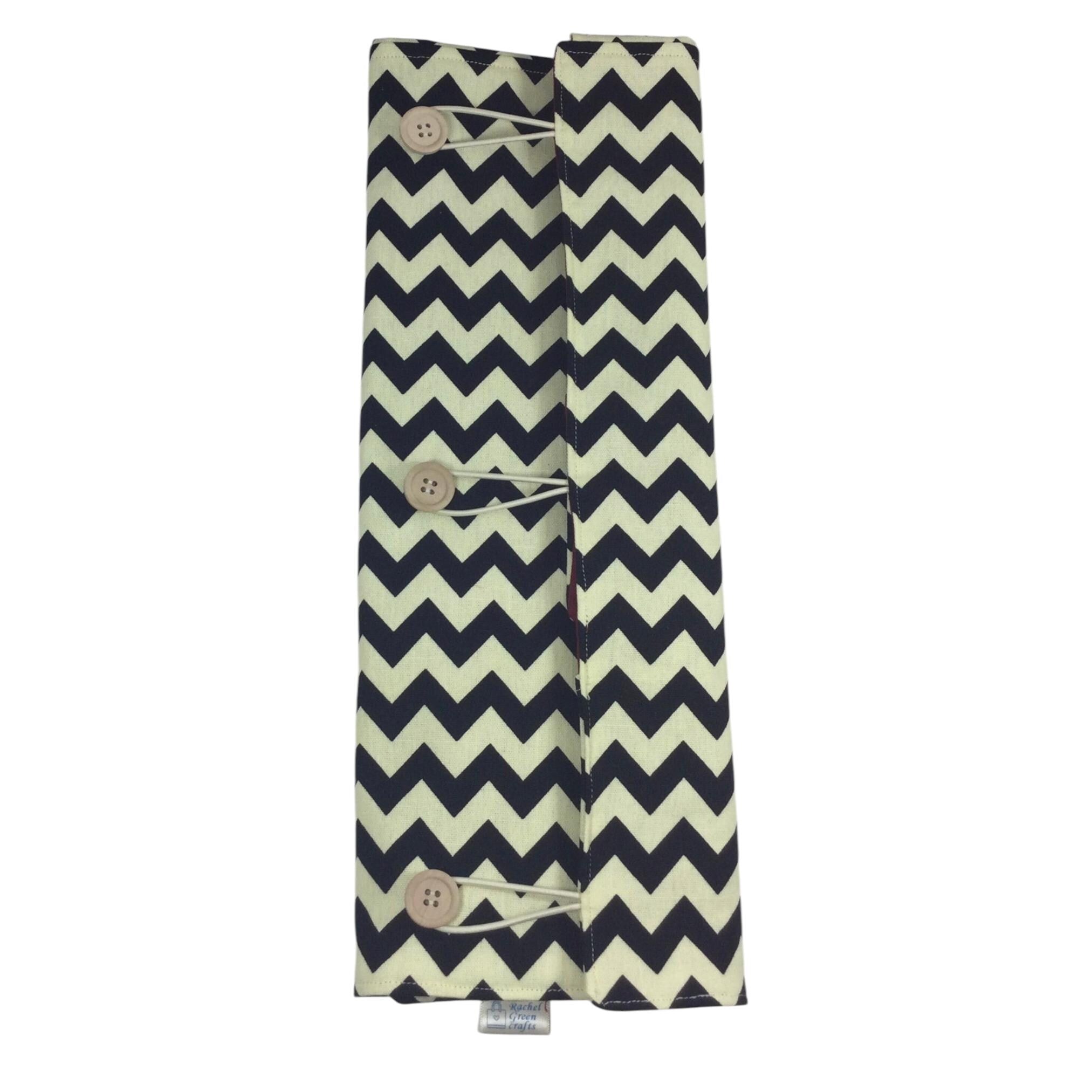 Straight and circular knitting needle case with black chevron print, heavy weight storage pouch, long needles wallet, fixed sock needle