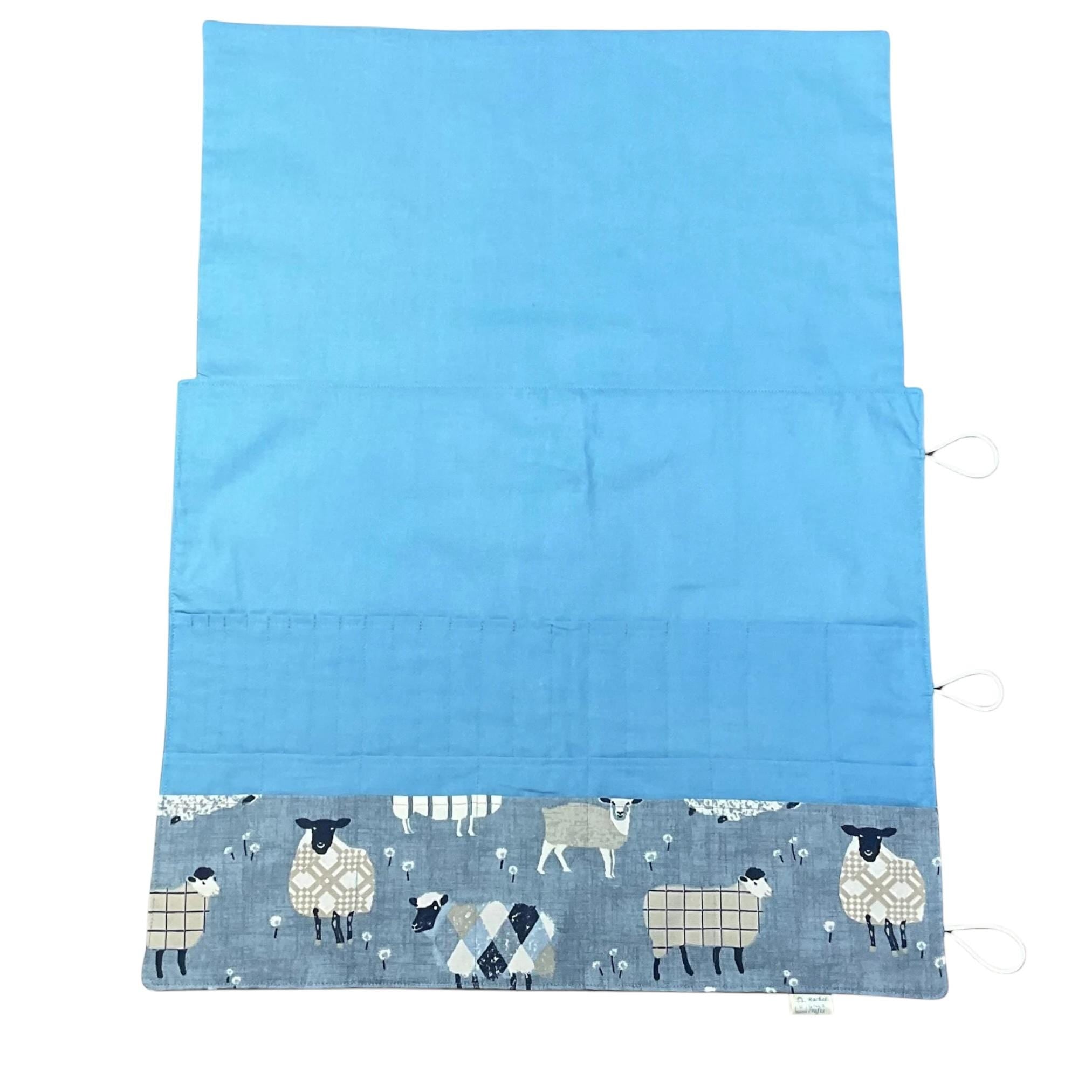Straight and circular knitting needle case with blue sheep, knitting needle pouch,  needle storage, long needles wallet, fixed sock needle