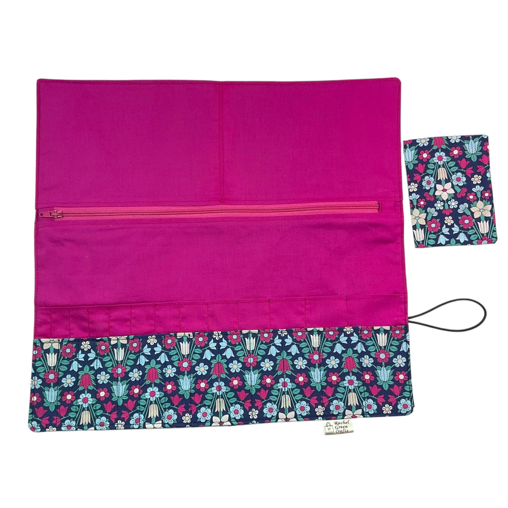 Interchangeable knitting needle case with Liberty fabric , floral addi case, chiagoo wallet, knit pro organiser pouch, hiya hiya case,