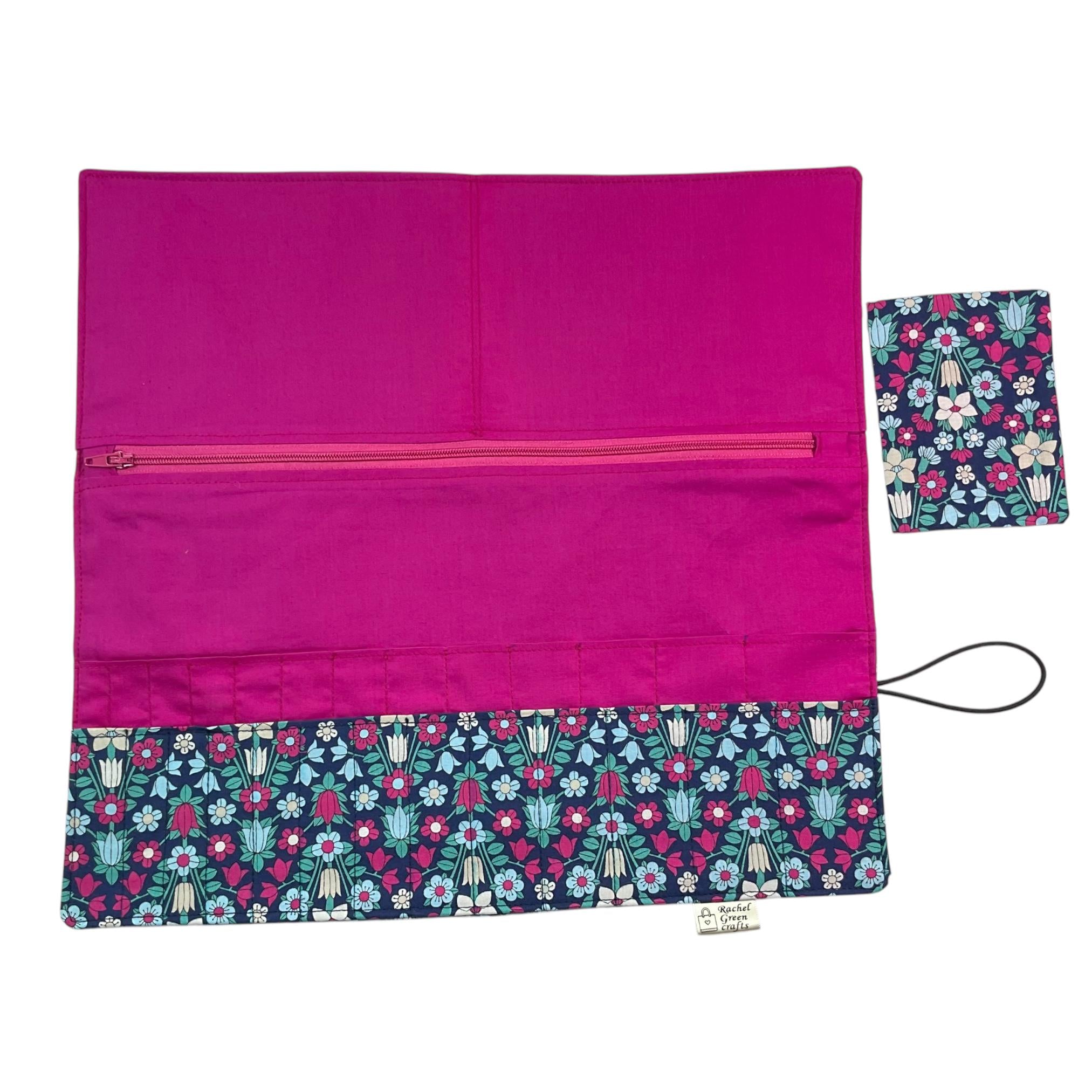 Interchangeable knitting needle case with Liberty fabric , floral addi case, chiagoo wallet, knit pro organiser pouch, hiya hiya case,