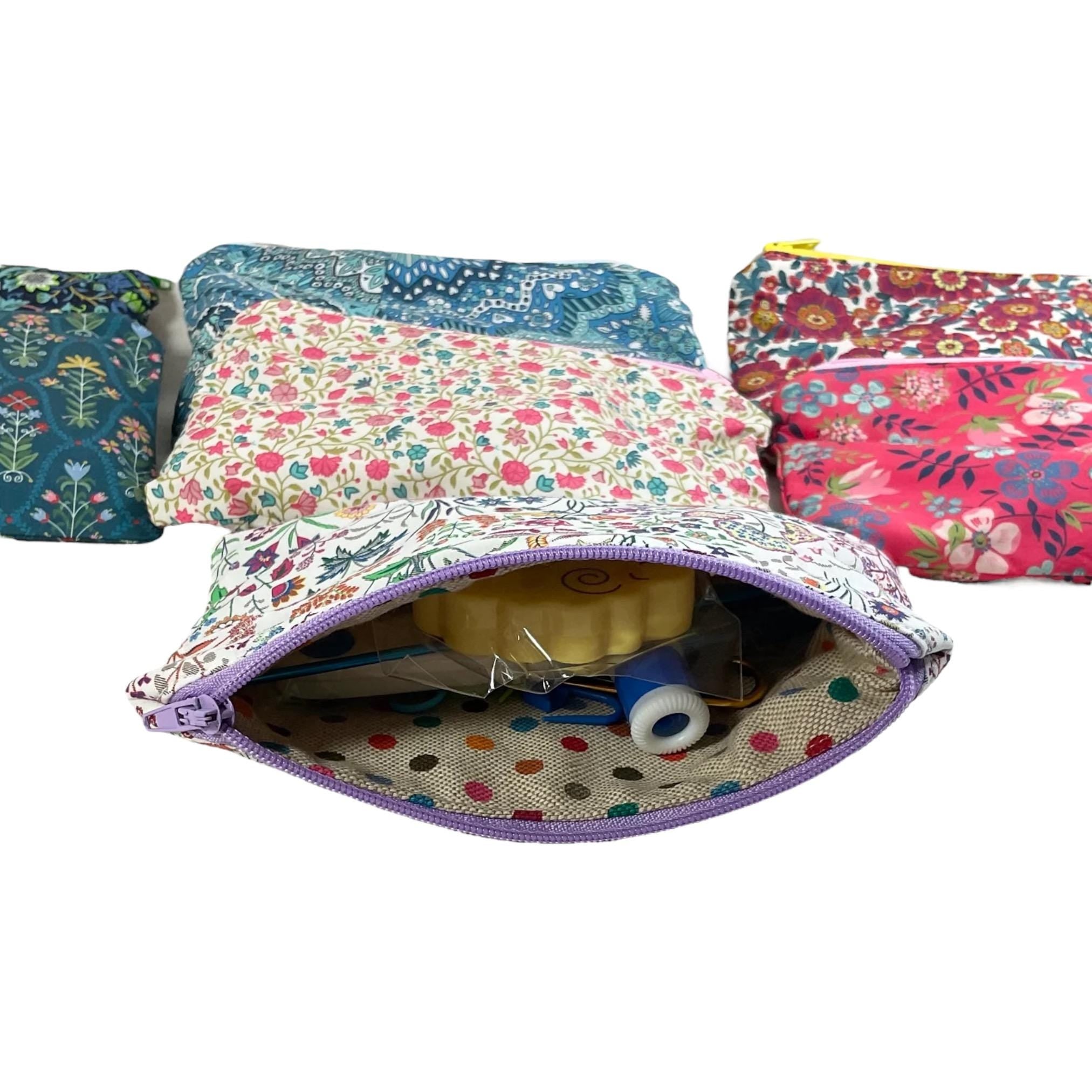 Notions kit for Knitters and crochet in liberty fabric and filled with craft tools, floral travel knitting kit, scissors, stitch holder